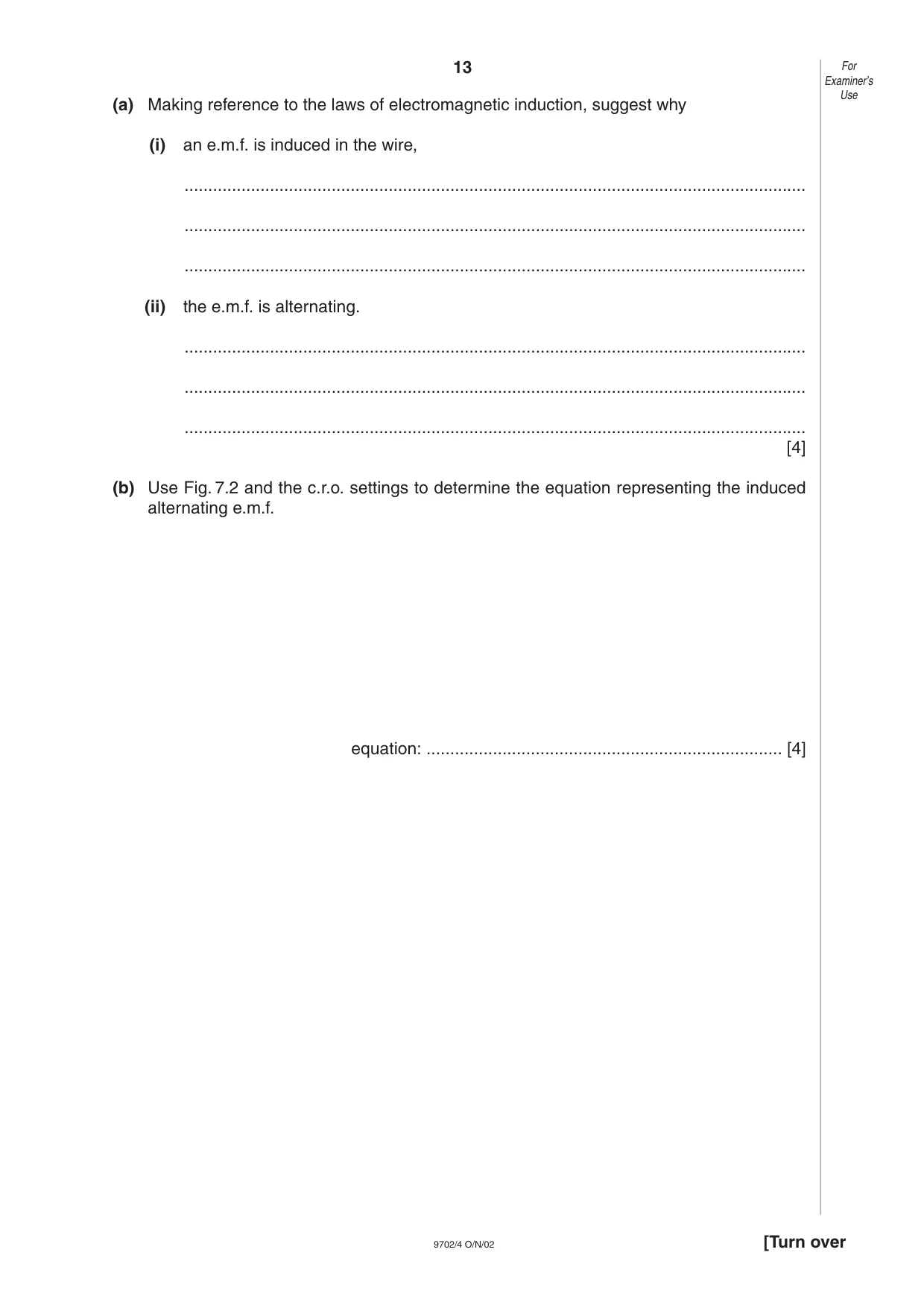 Cambridge A Level Physics 9702 2002 Oct/Nov Paper 4 · Variant 1 question paper, page 13 of 16