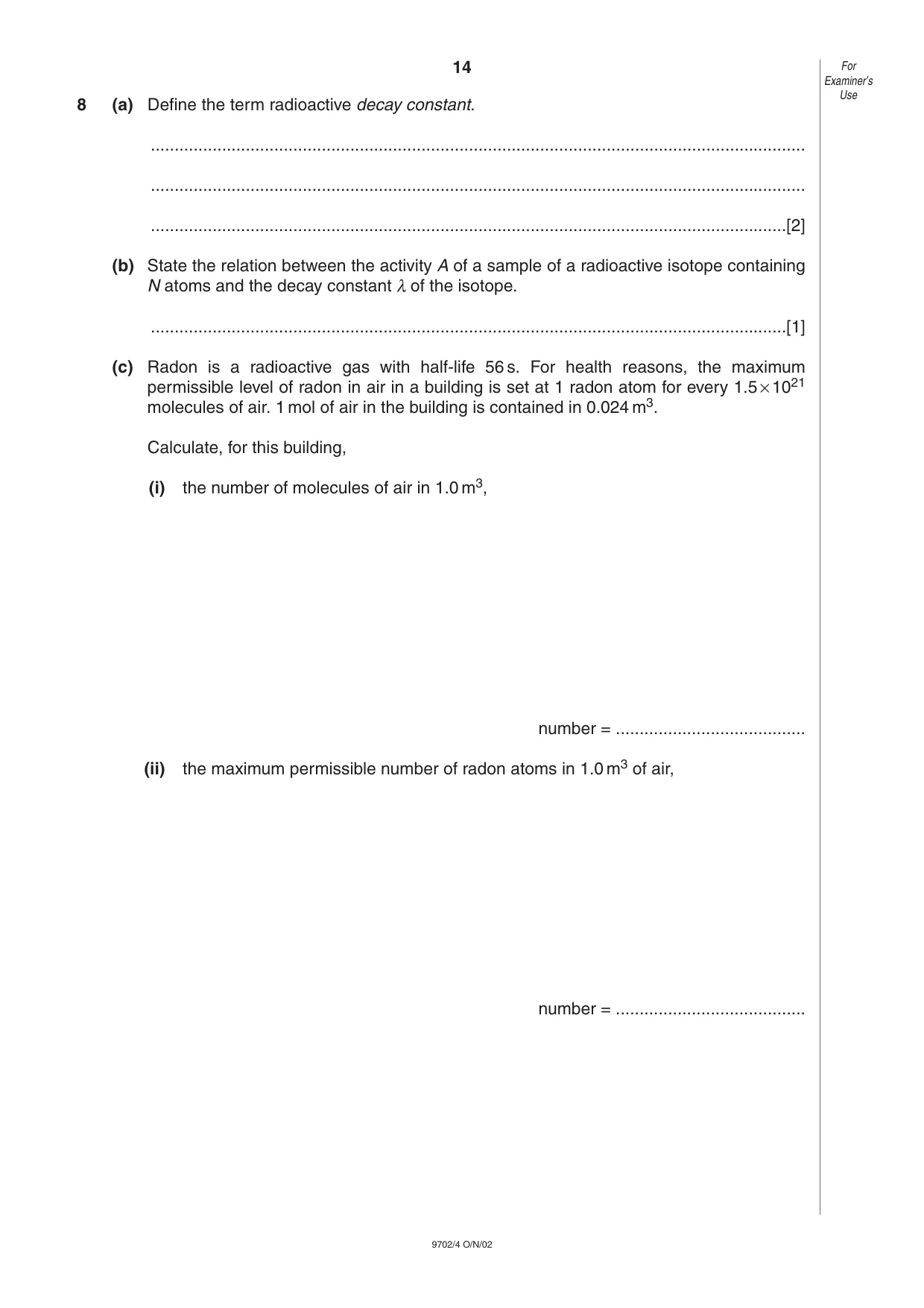 Cambridge A Level Physics 9702 2002 Oct/Nov Paper 4 · Variant 1 question paper, page 14 of 16
