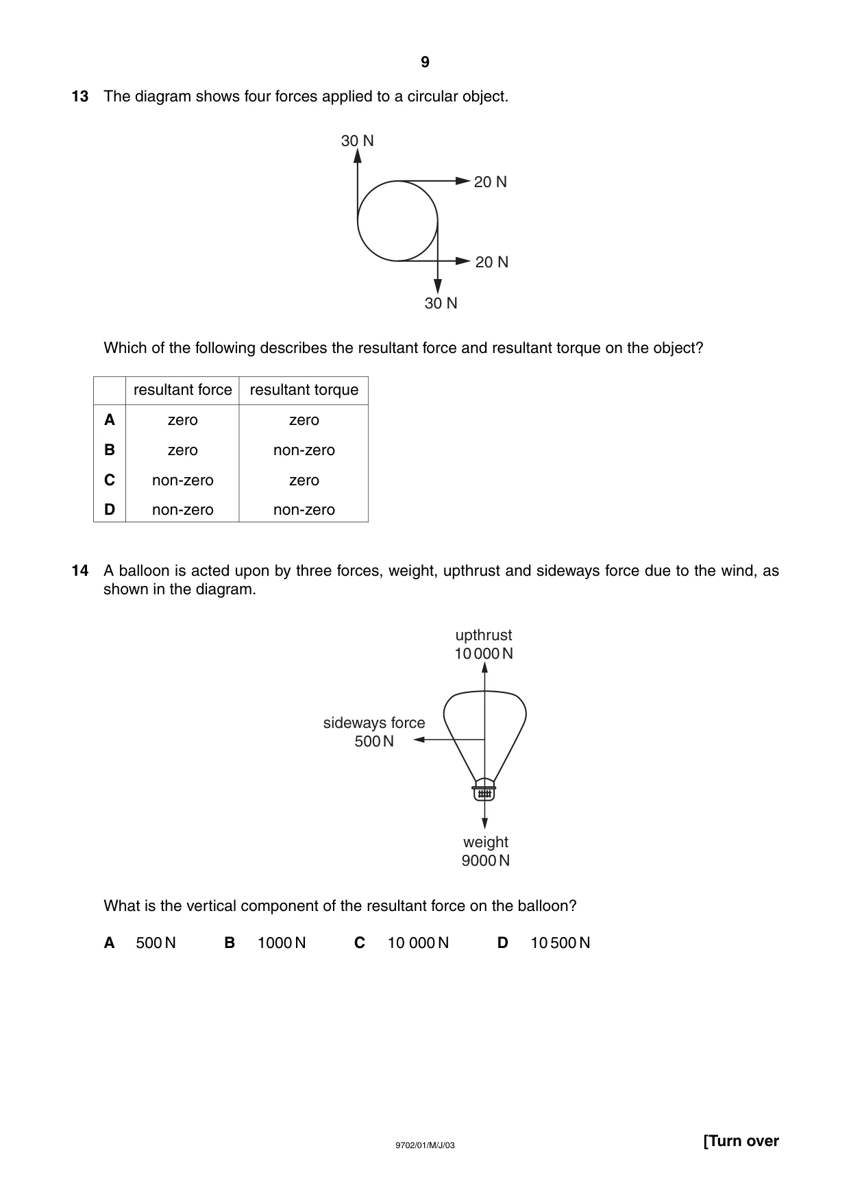 Cambridge A Level Physics 9702 2003 May/June Paper 1 · Variant 1 question paper, page 9 of 20
