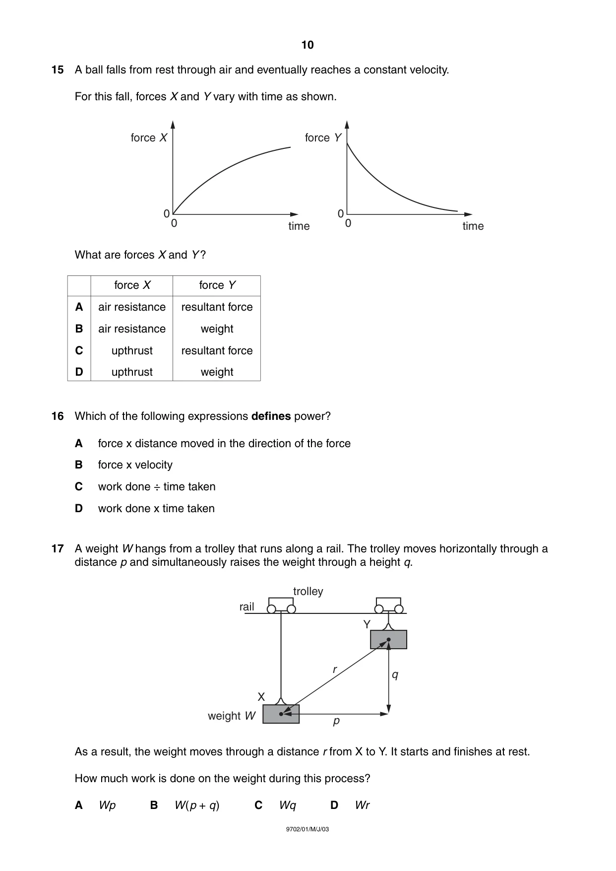 Cambridge A Level Physics 9702 2003 May/June Paper 1 · Variant 1 question paper, page 10 of 20