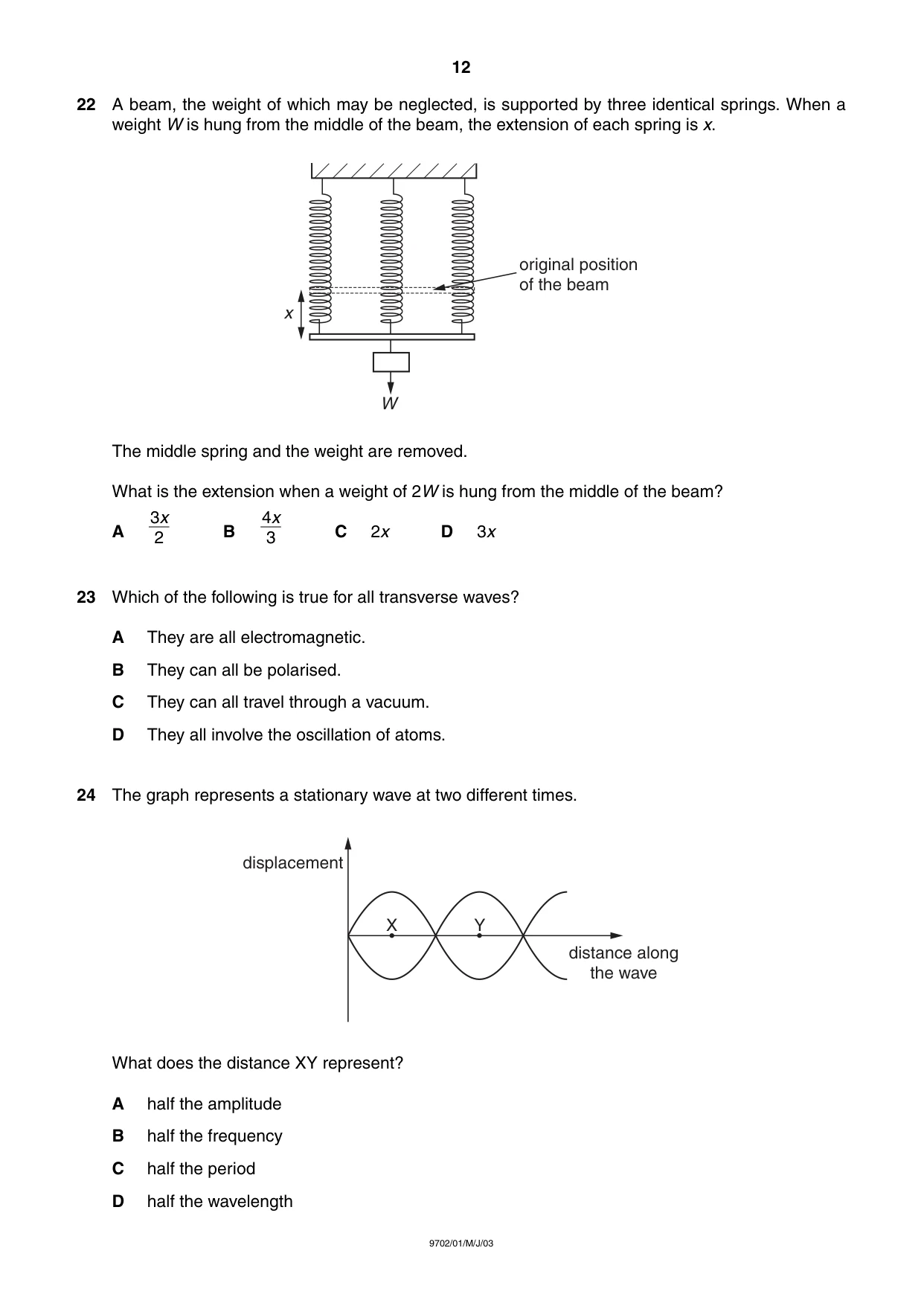Cambridge A Level Physics 9702 2003 May/June Paper 1 · Variant 1 question paper, page 12 of 20