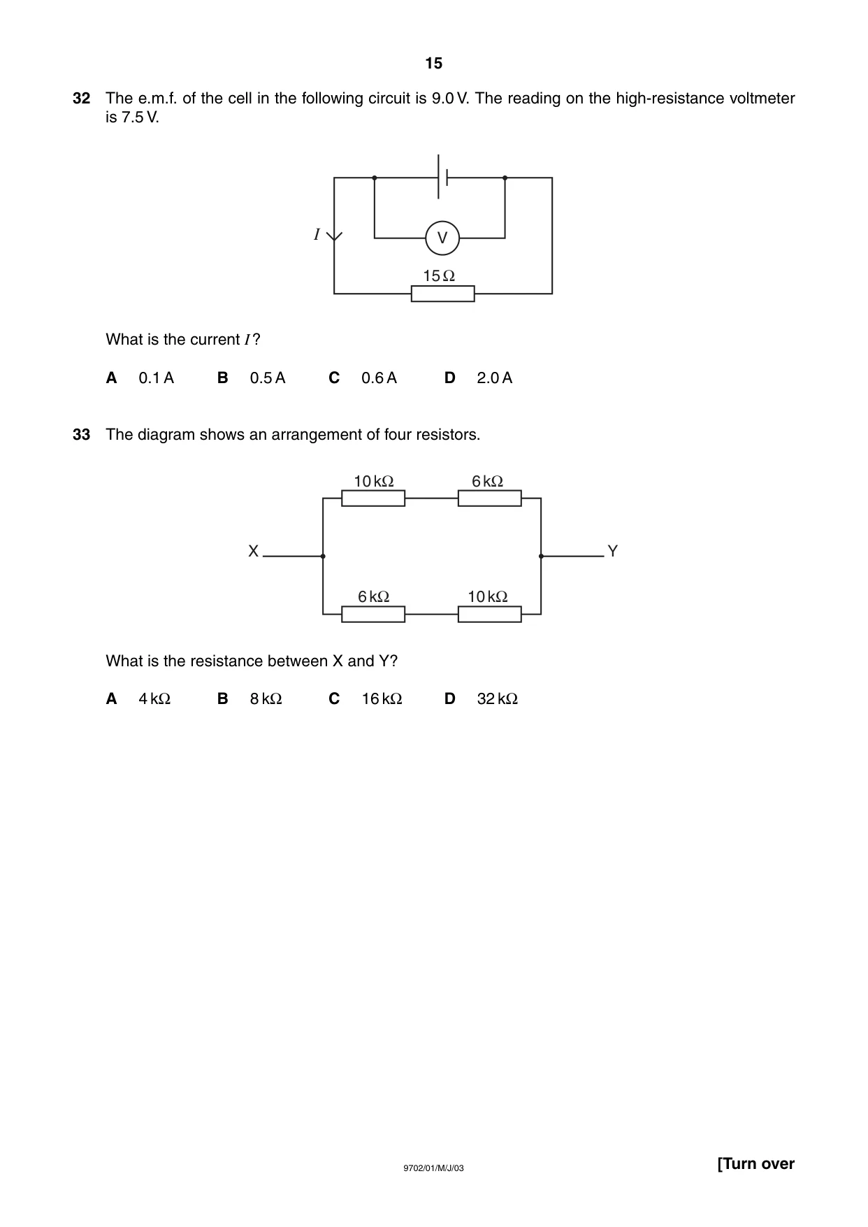 Cambridge A Level Physics 9702 2003 May/June Paper 1 · Variant 1 question paper, page 15 of 20