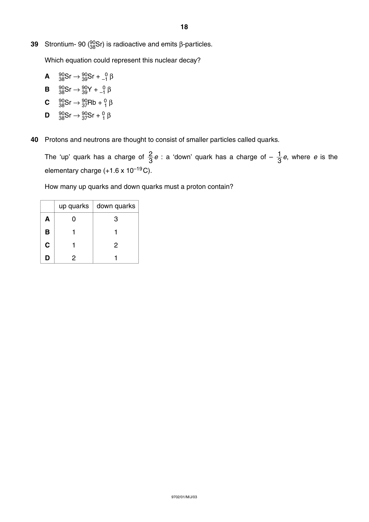 Cambridge A Level Physics 9702 2003 May/June Paper 1 · Variant 1 question paper, page 18 of 20