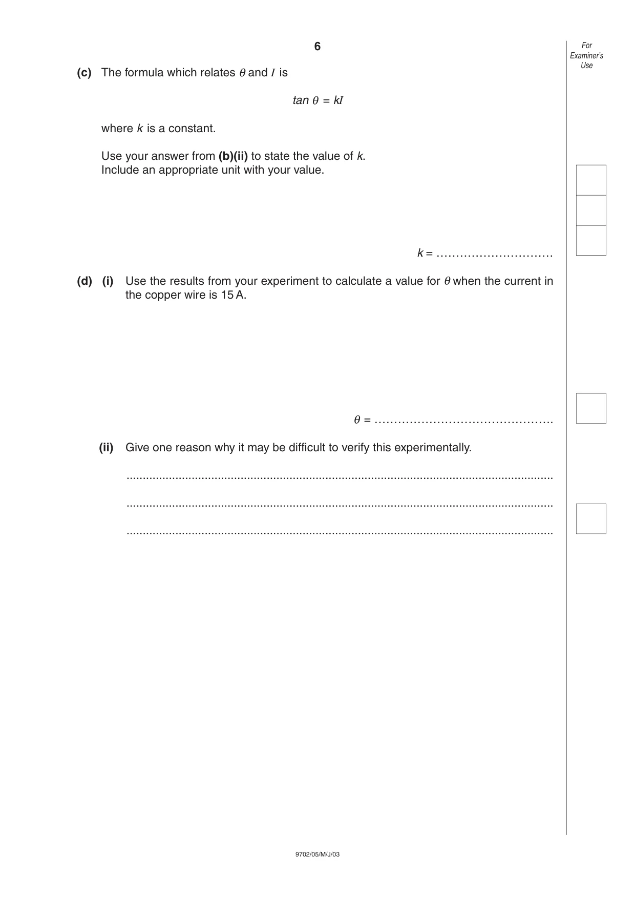 Cambridge A Level Physics 9702 2003 May/June Paper 5 · Variant 1 question paper, page 6 of 12