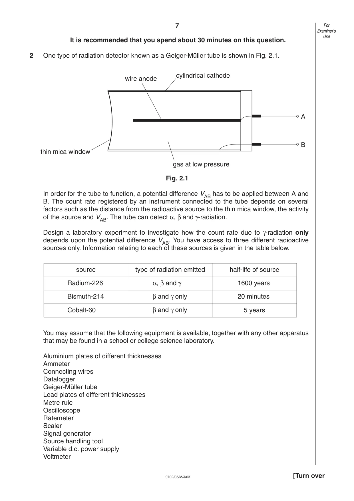 Cambridge A Level Physics 9702 2003 May/June Paper 5 · Variant 1 question paper, page 7 of 12