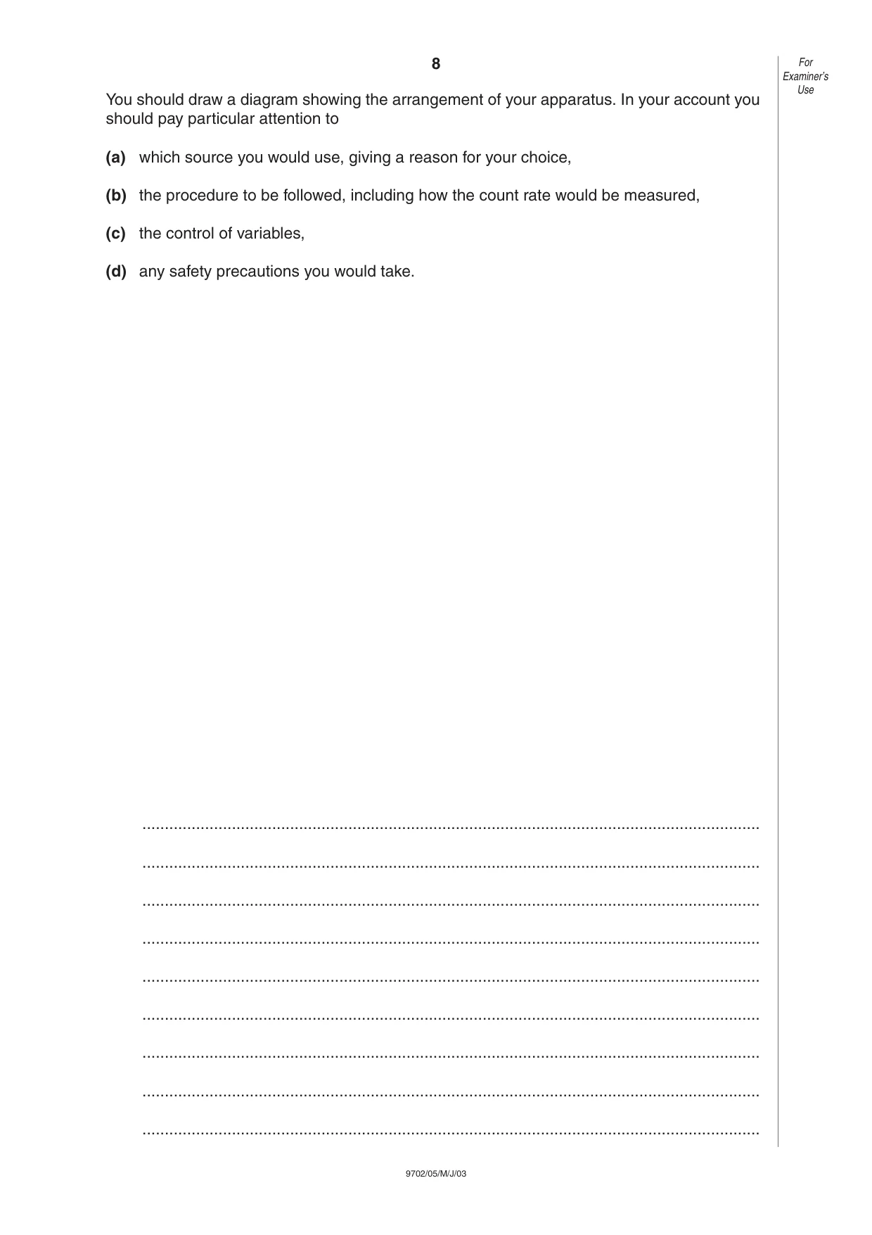 Cambridge A Level Physics 9702 2003 May/June Paper 5 · Variant 1 question paper, page 8 of 12