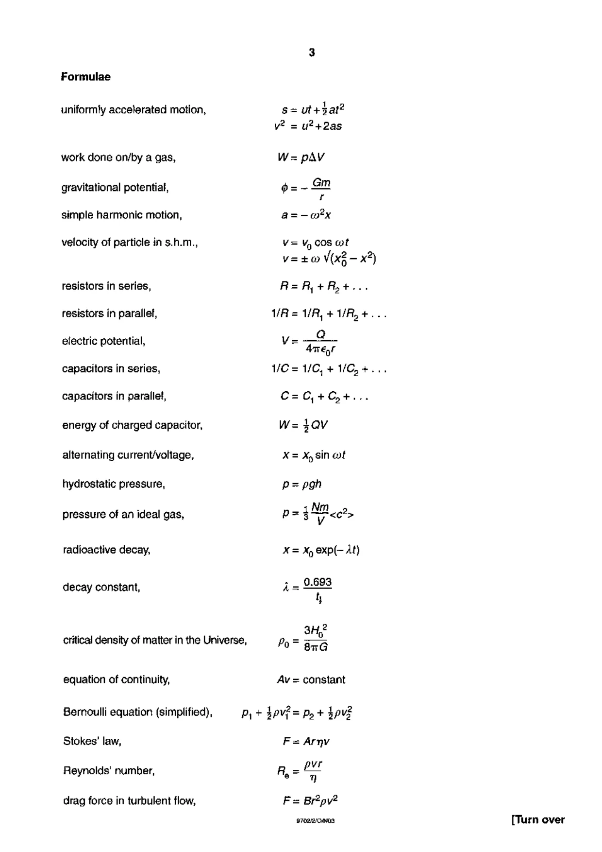 Cambridge A Level Physics 9702 2003 Oct/Nov Paper 2 · Variant 1 question paper, page 3 of 20