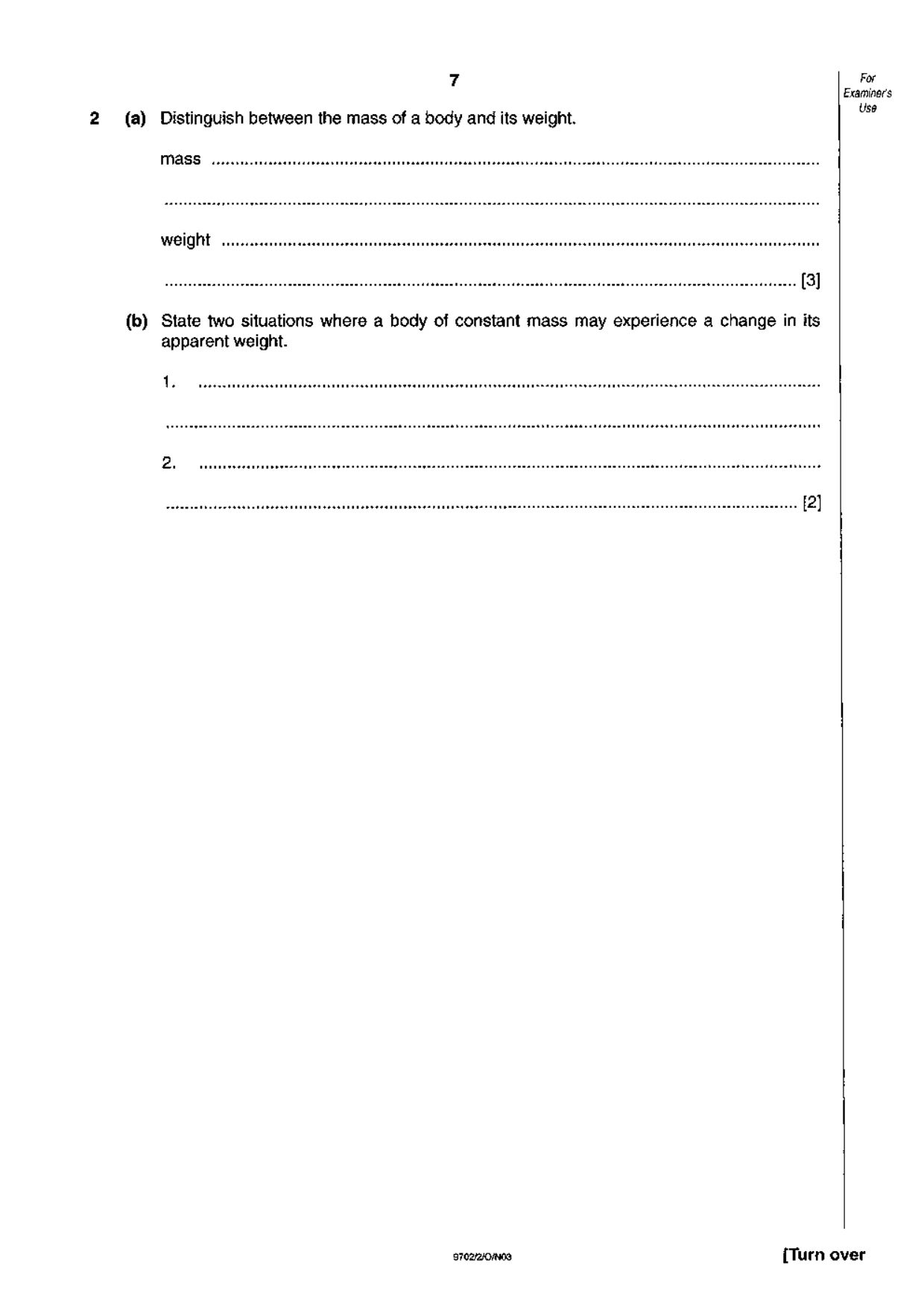 Cambridge A Level Physics 9702 2003 Oct/Nov Paper 2 · Variant 1 question paper, page 7 of 20