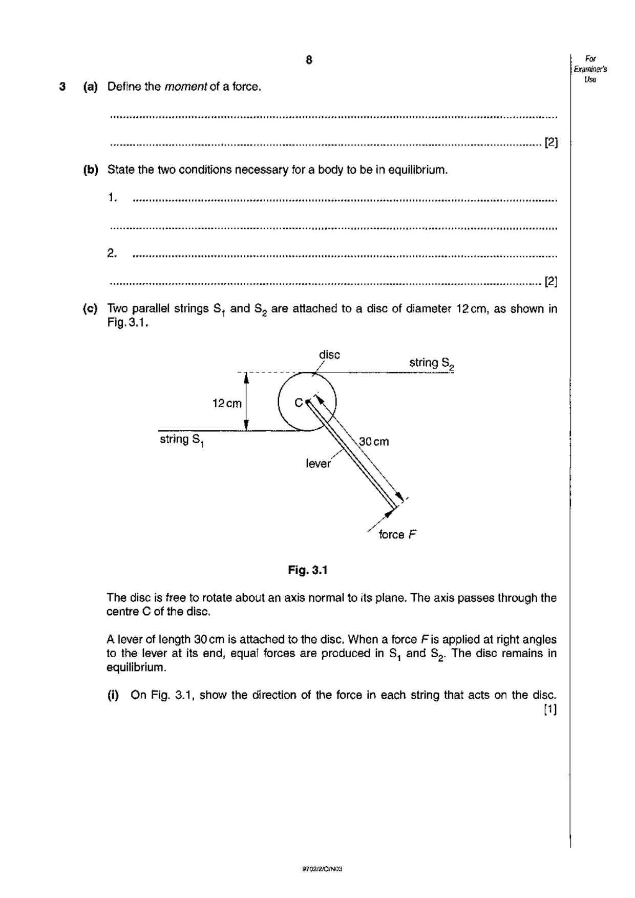 Cambridge A Level Physics 9702 2003 Oct/Nov Paper 2 · Variant 1 question paper, page 8 of 20