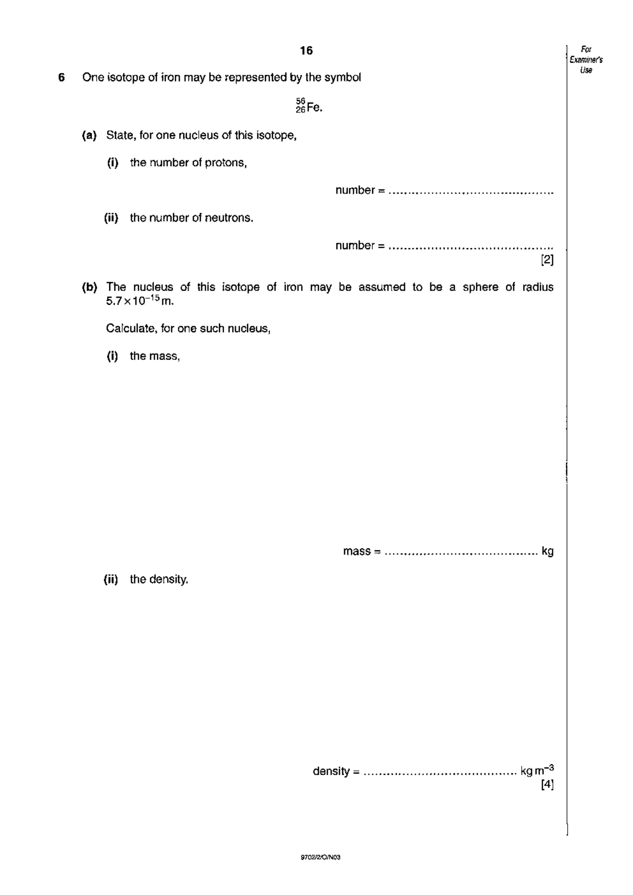 Cambridge A Level Physics 9702 2003 Oct/Nov Paper 2 · Variant 1 question paper, page 16 of 20