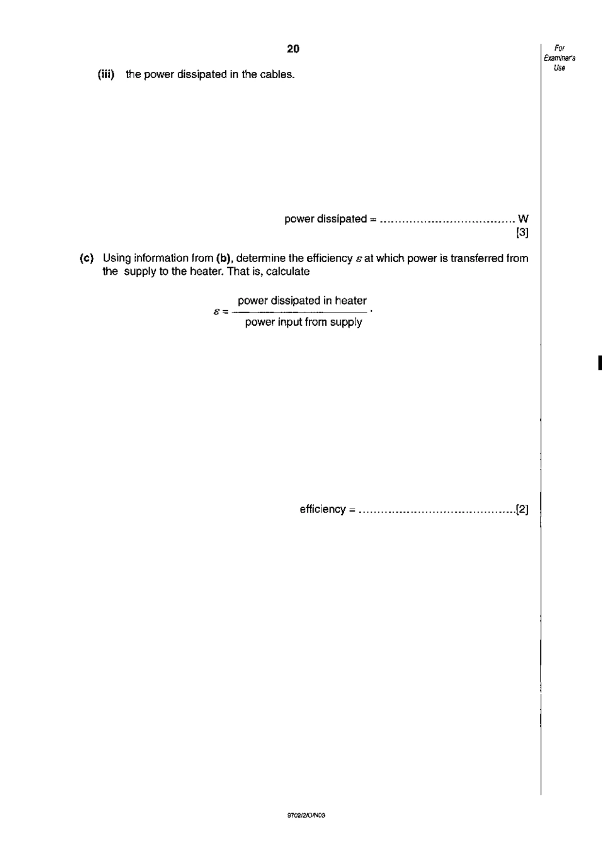 Cambridge A Level Physics 9702 2003 Oct/Nov Paper 2 · Variant 1 question paper, page 20 of 20