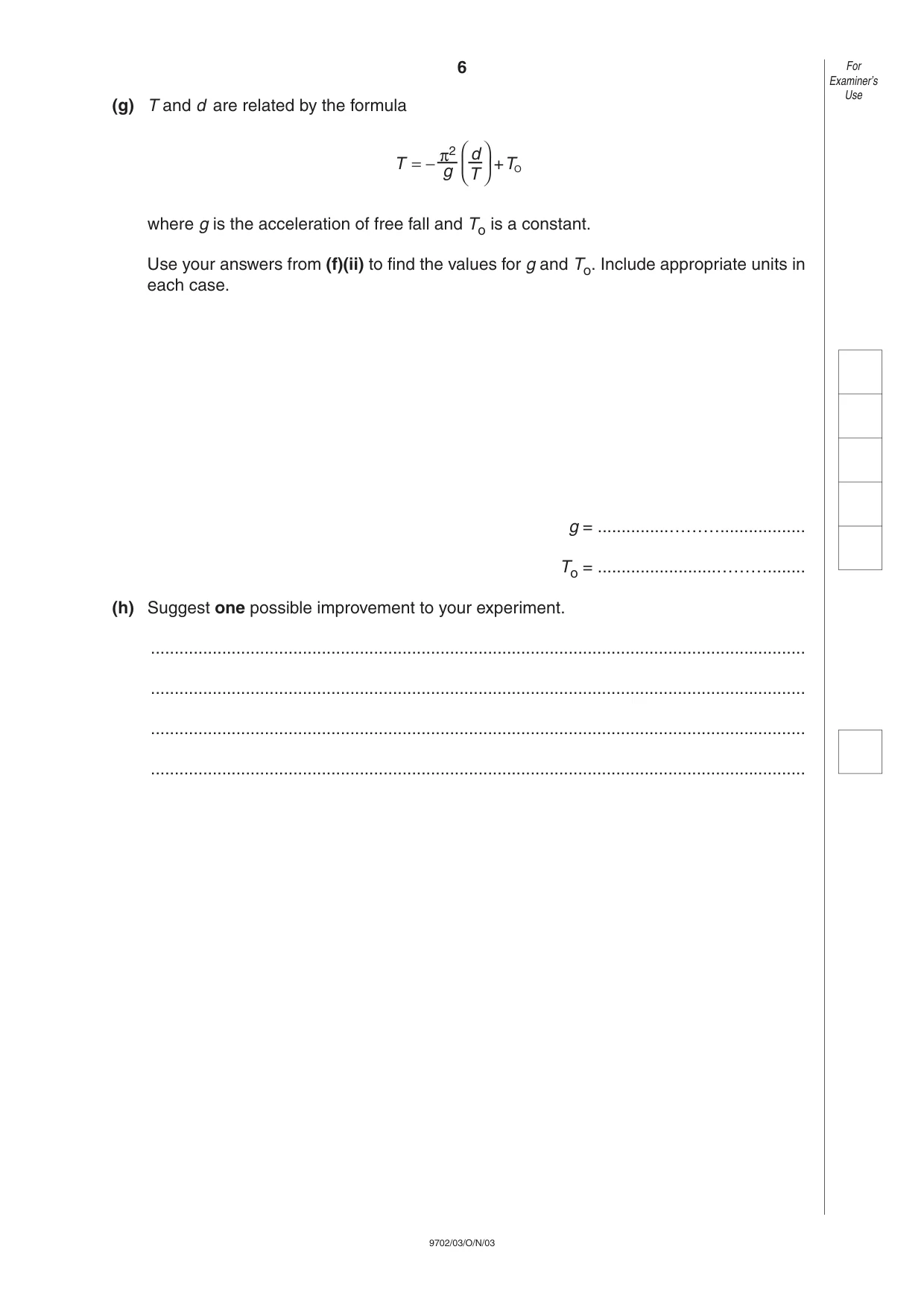 Cambridge A Level Physics 9702 2003 Oct/Nov Paper 3 · Variant 1 question paper, page 6 of 8