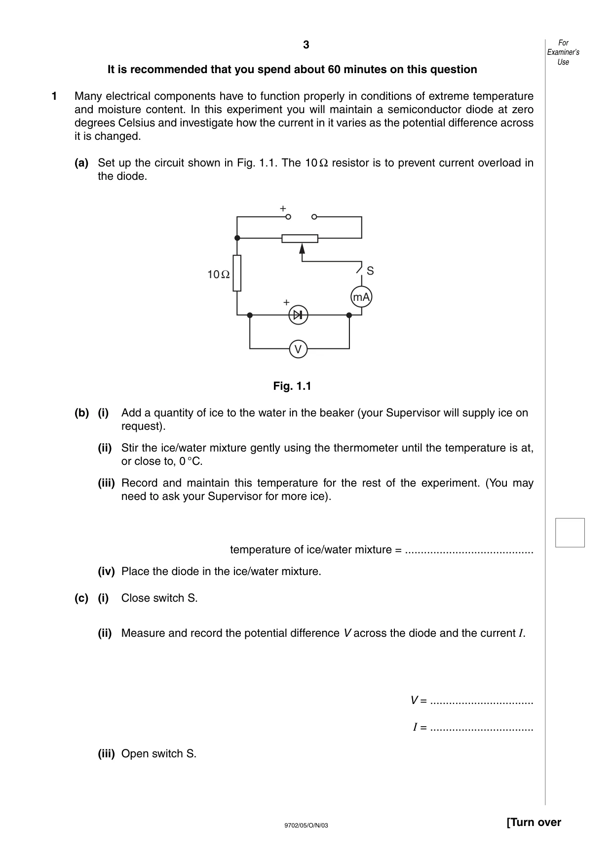 Cambridge A Level Physics 9702 2003 Oct/Nov Paper 5 · Variant 1 question paper, page 3 of 12