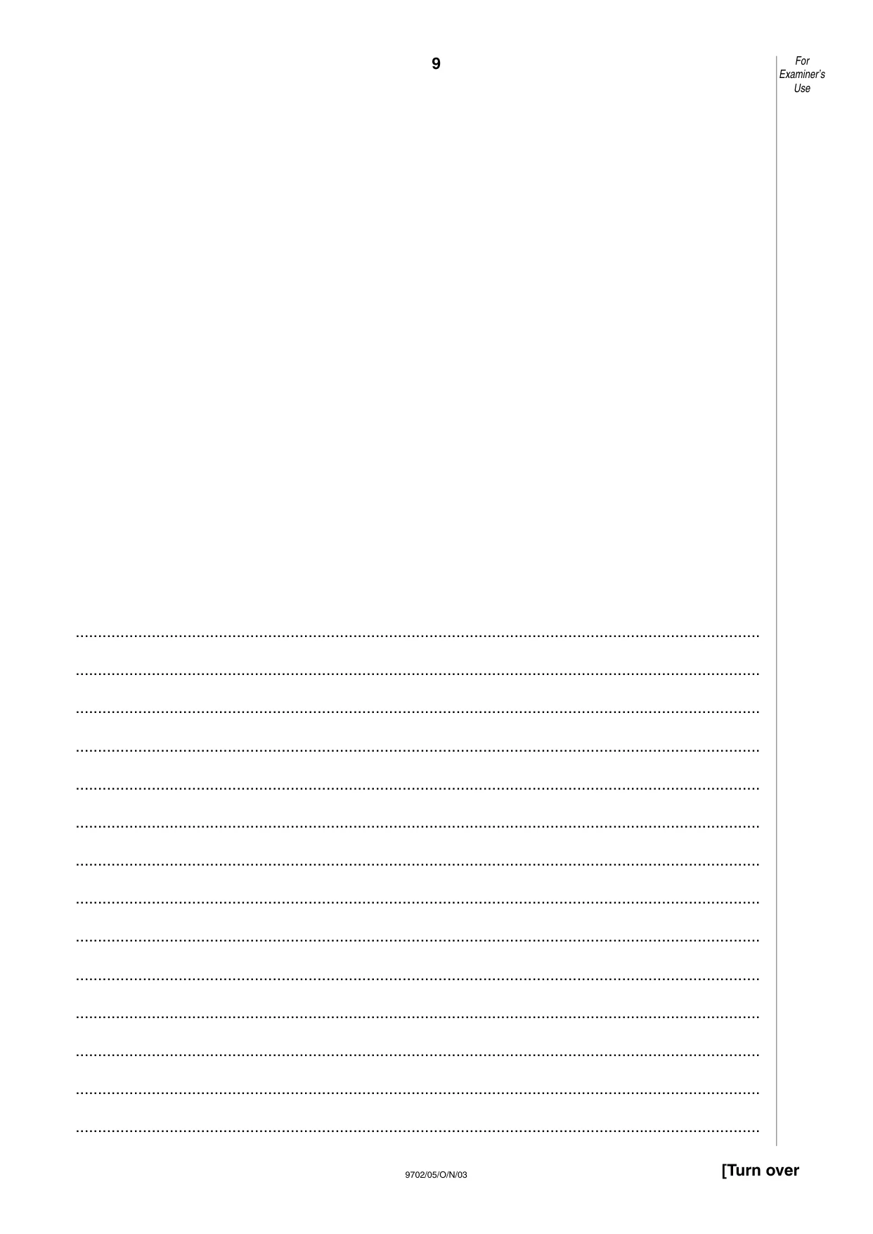 Cambridge A Level Physics 9702 2003 Oct/Nov Paper 5 · Variant 1 question paper, page 9 of 12