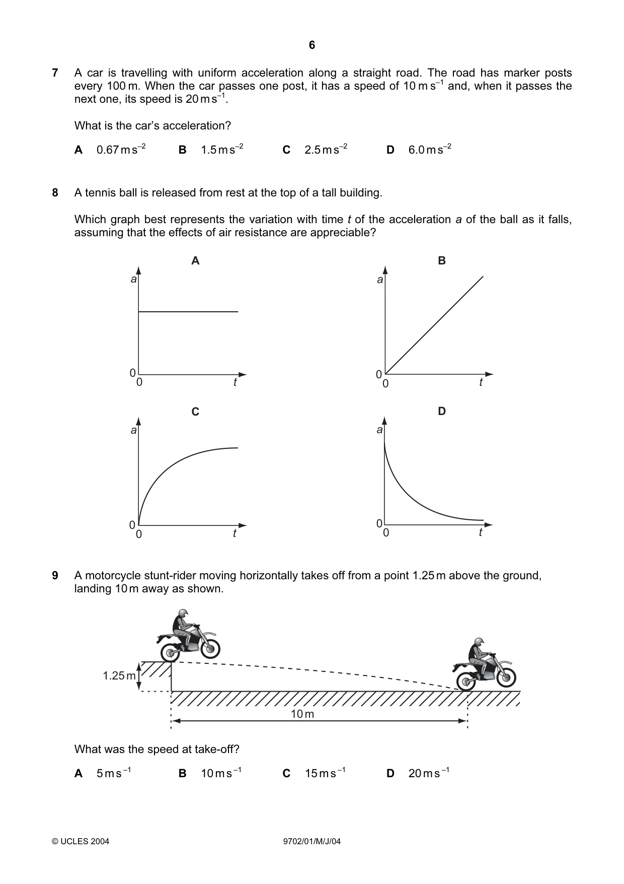 Cambridge A Level Physics 9702 2004 May/June Paper 1 · Variant 1 question paper, page 6 of 16