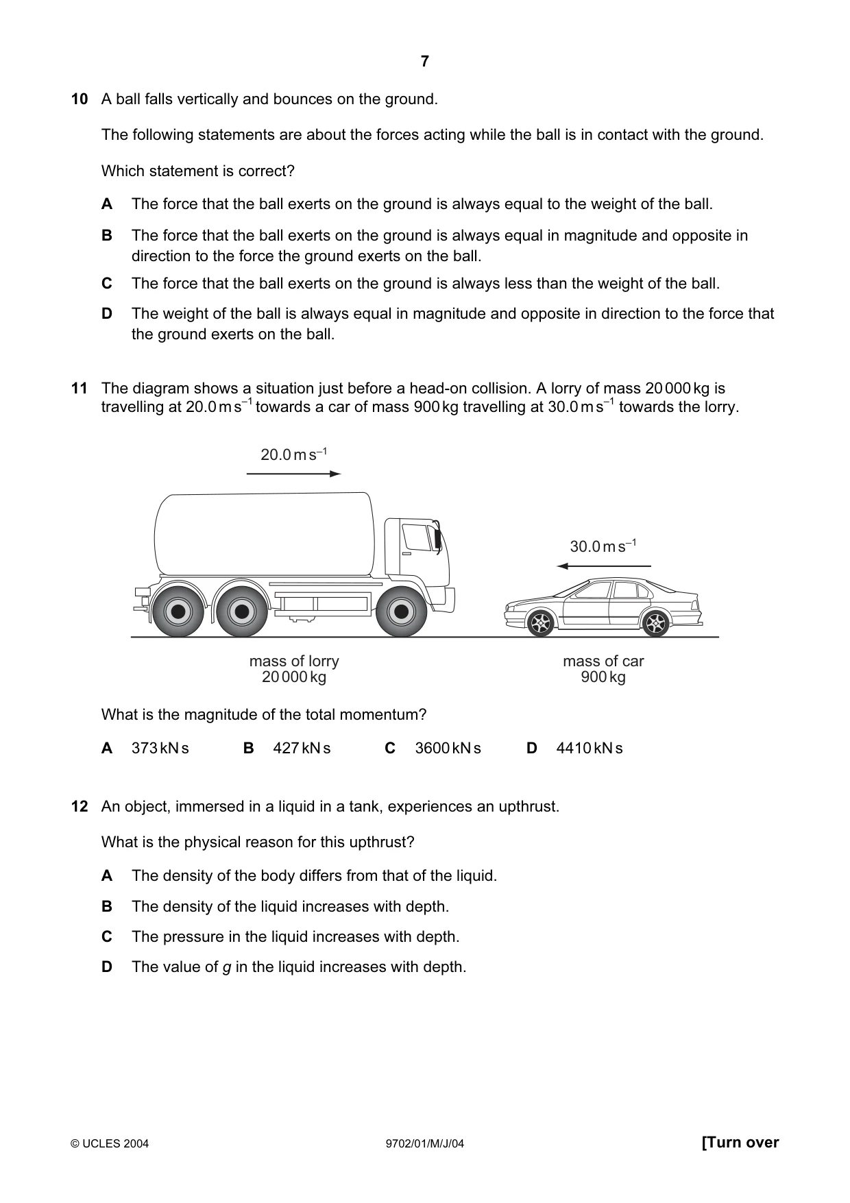 Cambridge A Level Physics 9702 2004 May/June Paper 1 · Variant 1 question paper, page 7 of 16