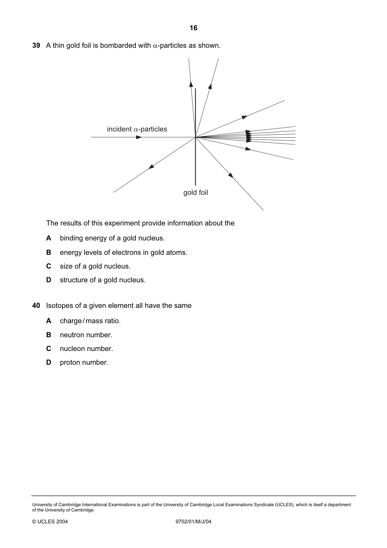 Cambridge A Level Physics 9702 2004 May/June Paper 1 · Variant 1 question paper, page 16 of 16