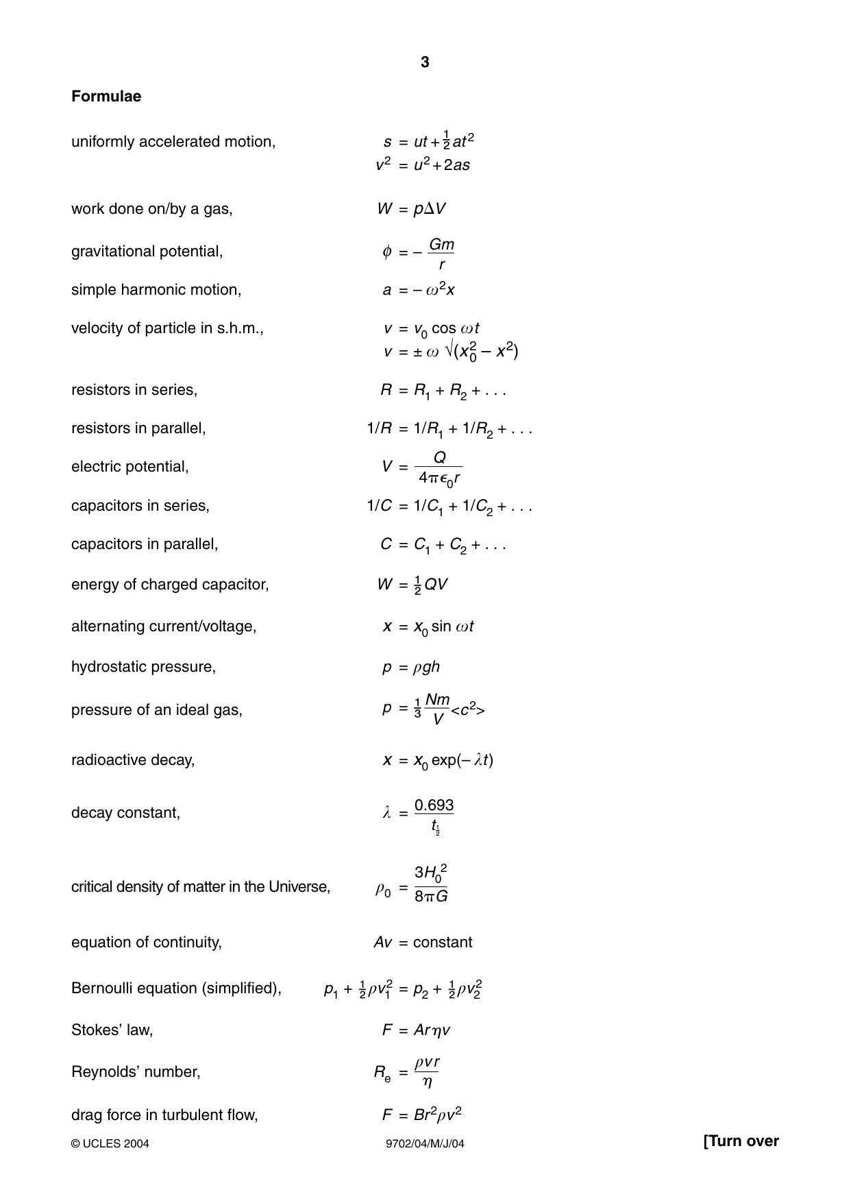 Cambridge A Level Physics 9702 2004 May/June Paper 4 · Variant 1 question paper, page 3 of 16