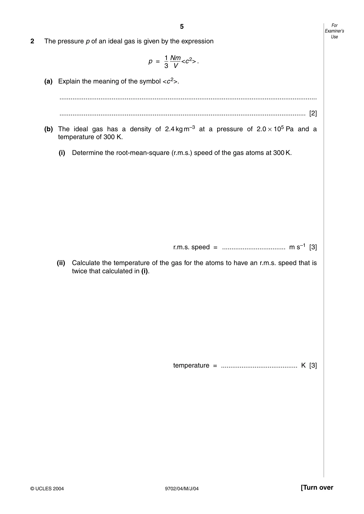 Cambridge A Level Physics 9702 2004 May/June Paper 4 · Variant 1 question paper, page 5 of 16