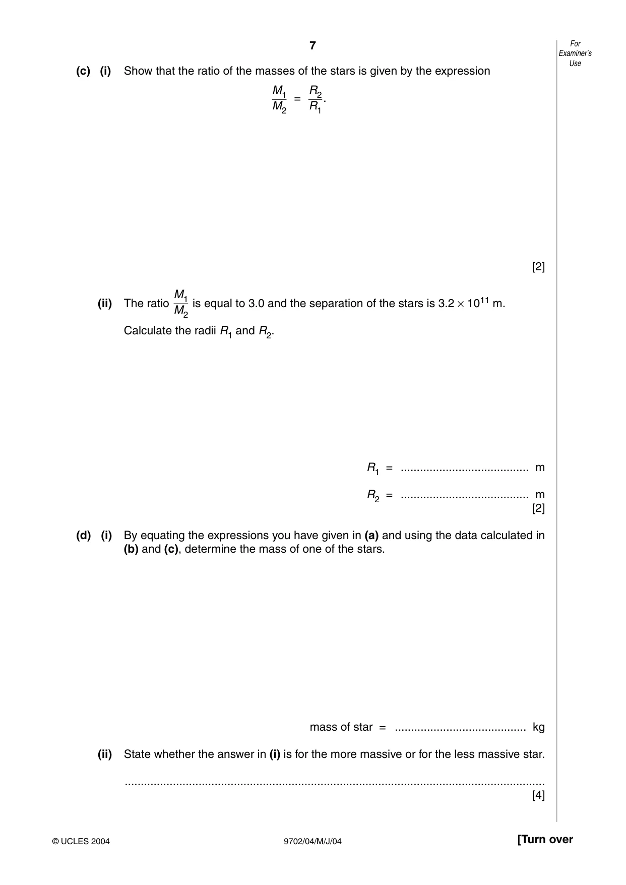 Cambridge A Level Physics 9702 2004 May/June Paper 4 · Variant 1 question paper, page 7 of 16