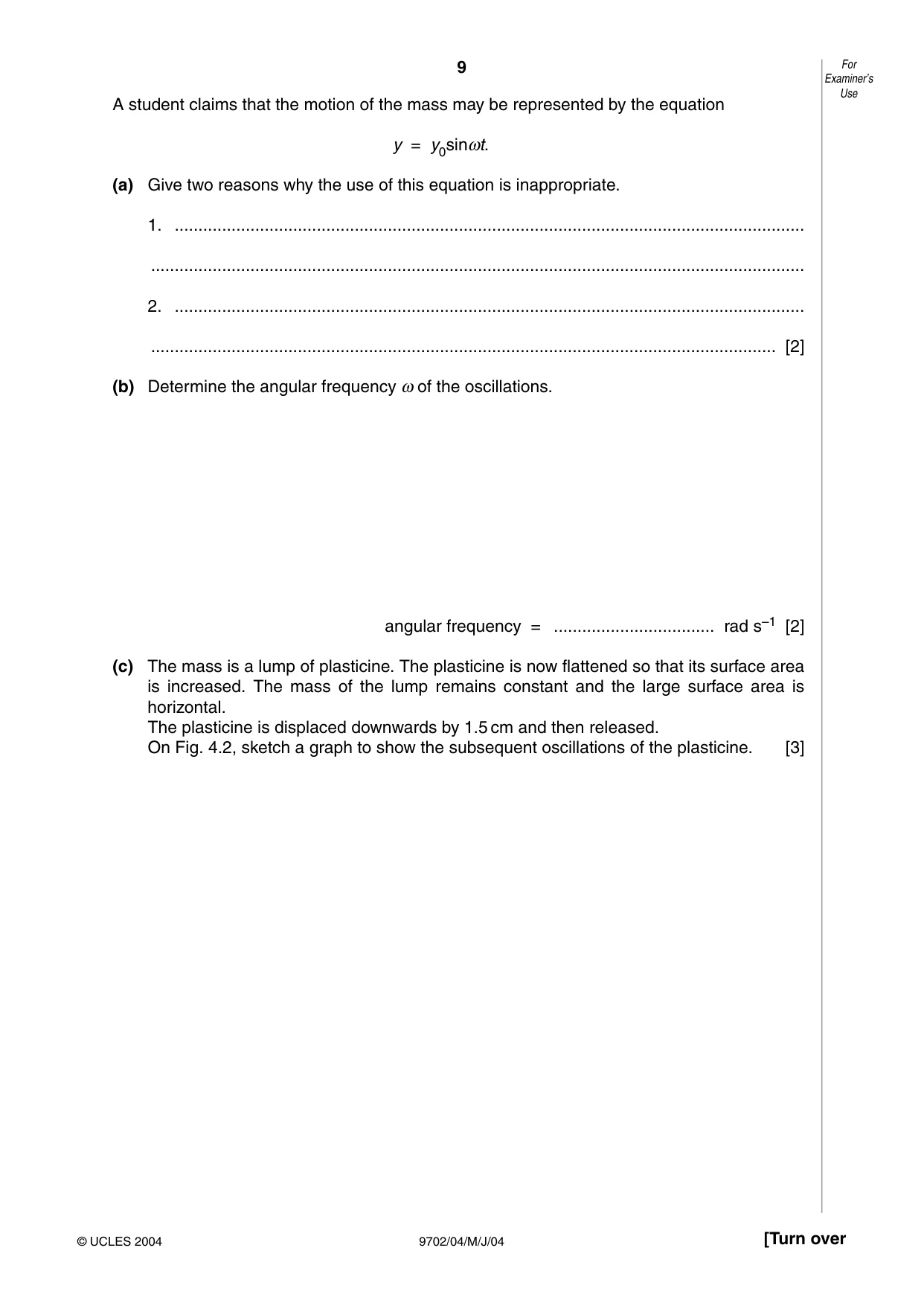 Cambridge A Level Physics 9702 2004 May/June Paper 4 · Variant 1 question paper, page 9 of 16