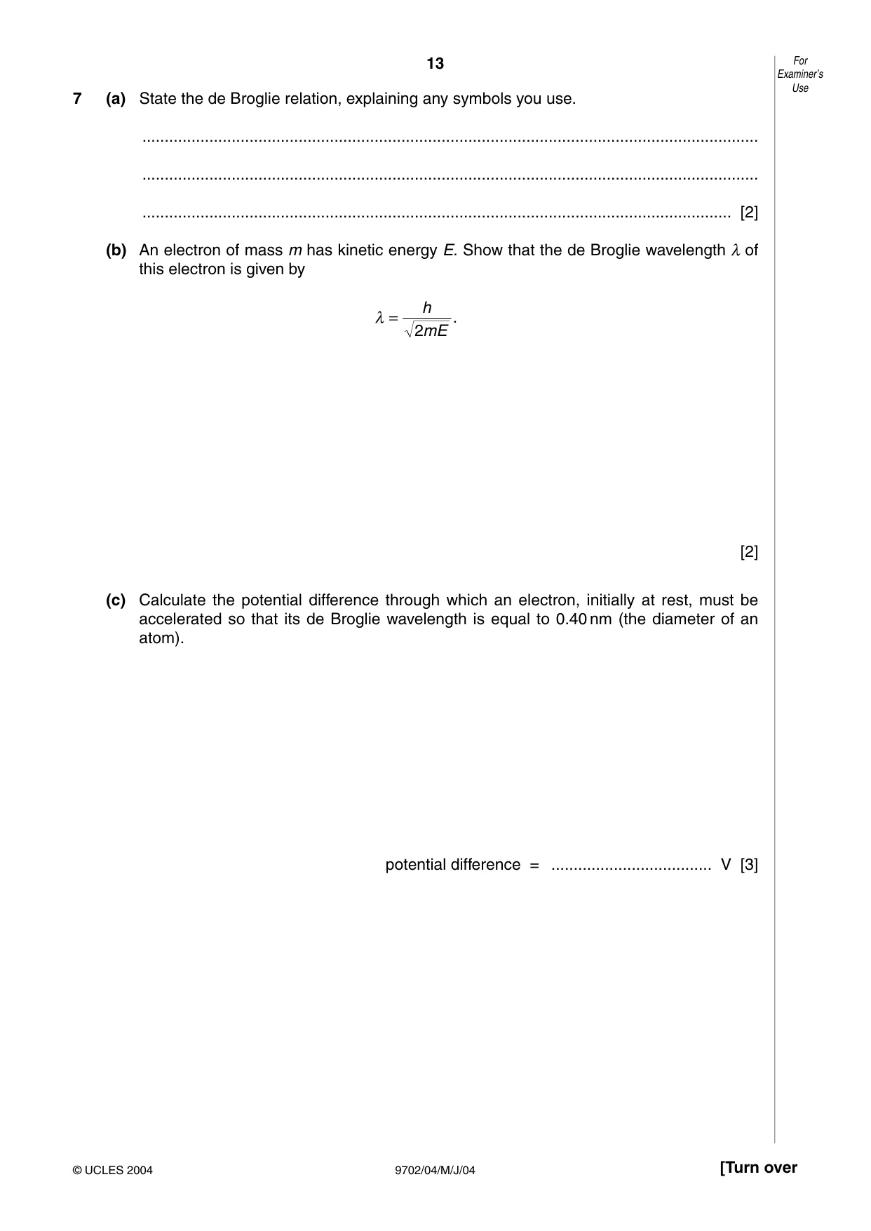 Cambridge A Level Physics 9702 2004 May/June Paper 4 · Variant 1 question paper, page 13 of 16