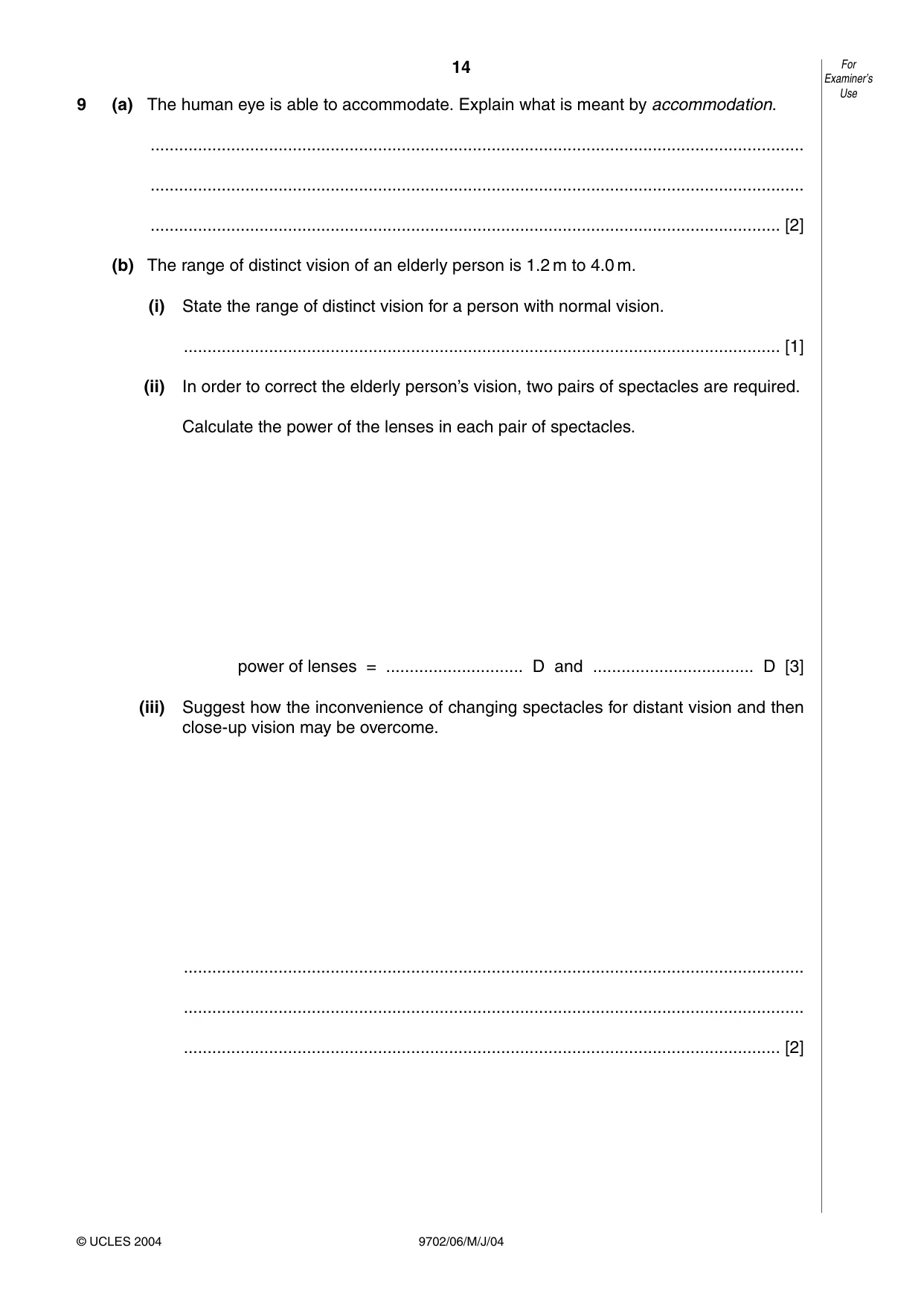 Cambridge A Level Physics 9702 2004 May/June Paper 6 · Variant 1 question paper, page 14 of 24