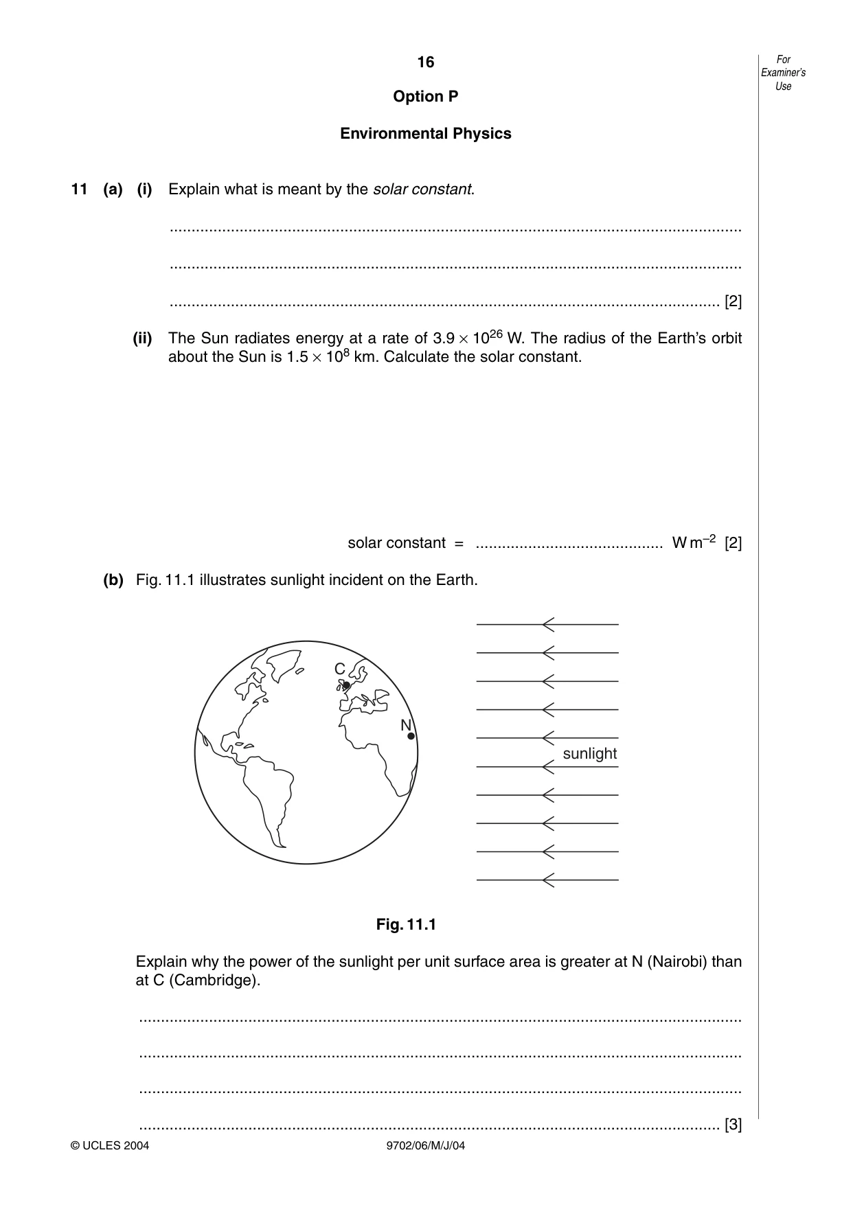Cambridge A Level Physics 9702 2004 May/June Paper 6 · Variant 1 question paper, page 16 of 24
