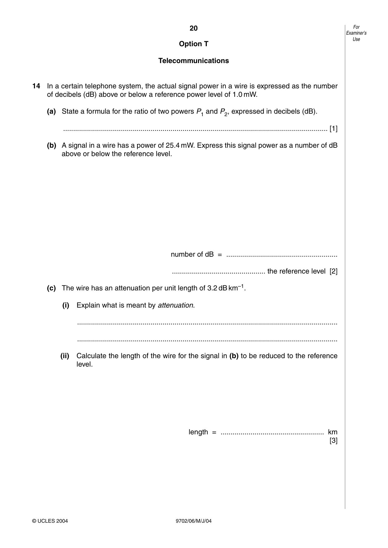 Cambridge A Level Physics 9702 2004 May/June Paper 6 · Variant 1 question paper, page 20 of 24