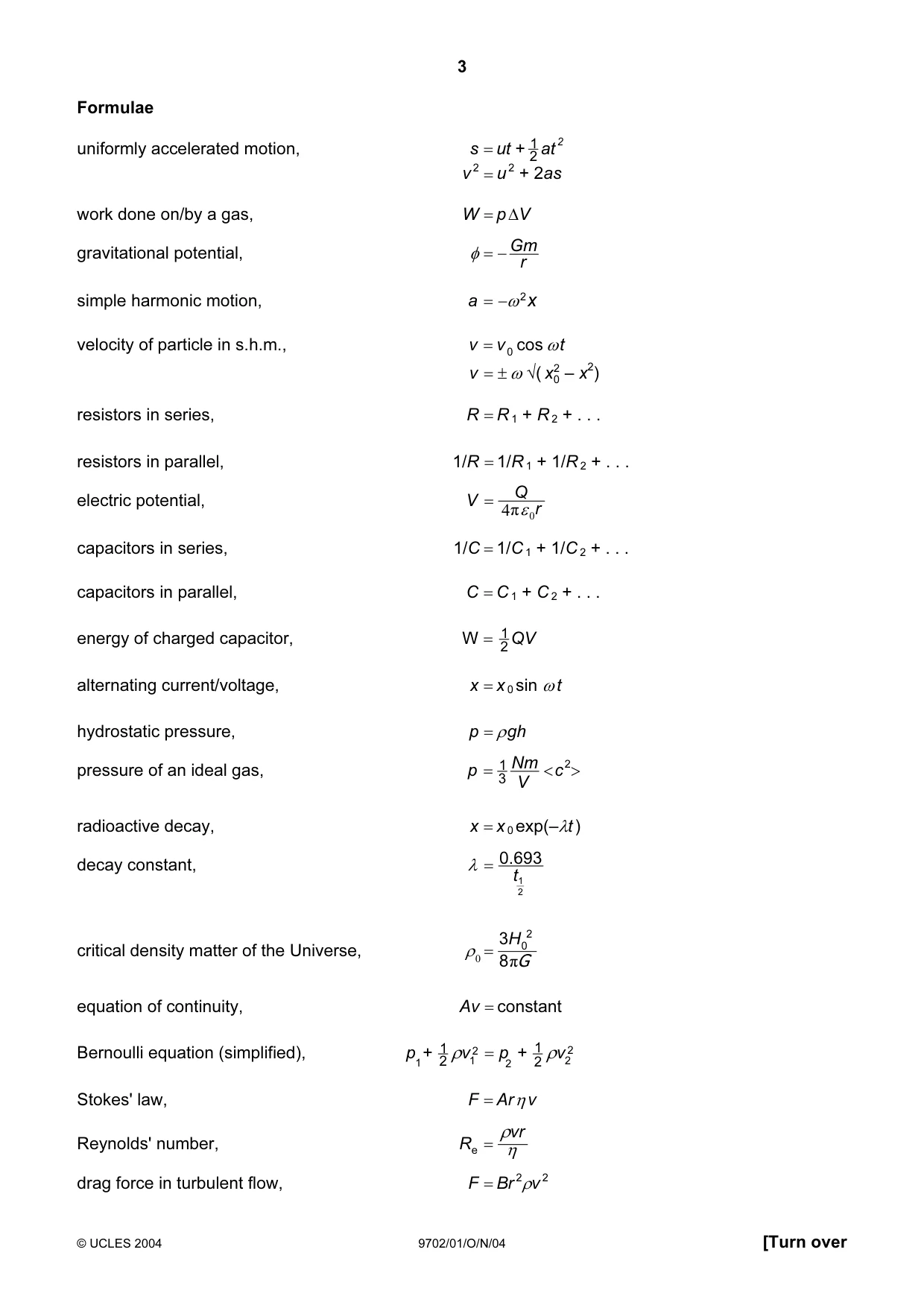 Cambridge A Level Physics 9702 2004 Oct/Nov Paper 1 · Variant 1 question paper, page 3 of 20