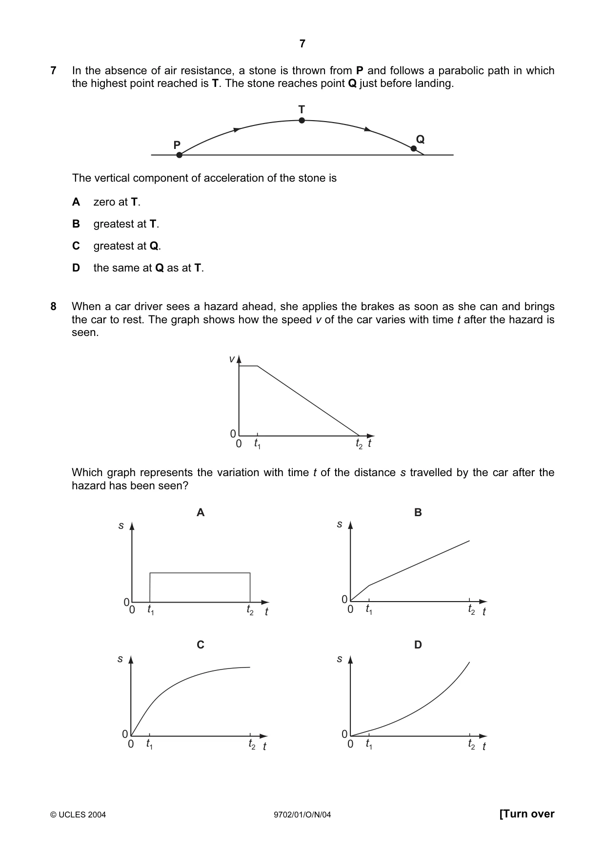 Cambridge A Level Physics 9702 2004 Oct/Nov Paper 1 · Variant 1 question paper, page 7 of 20