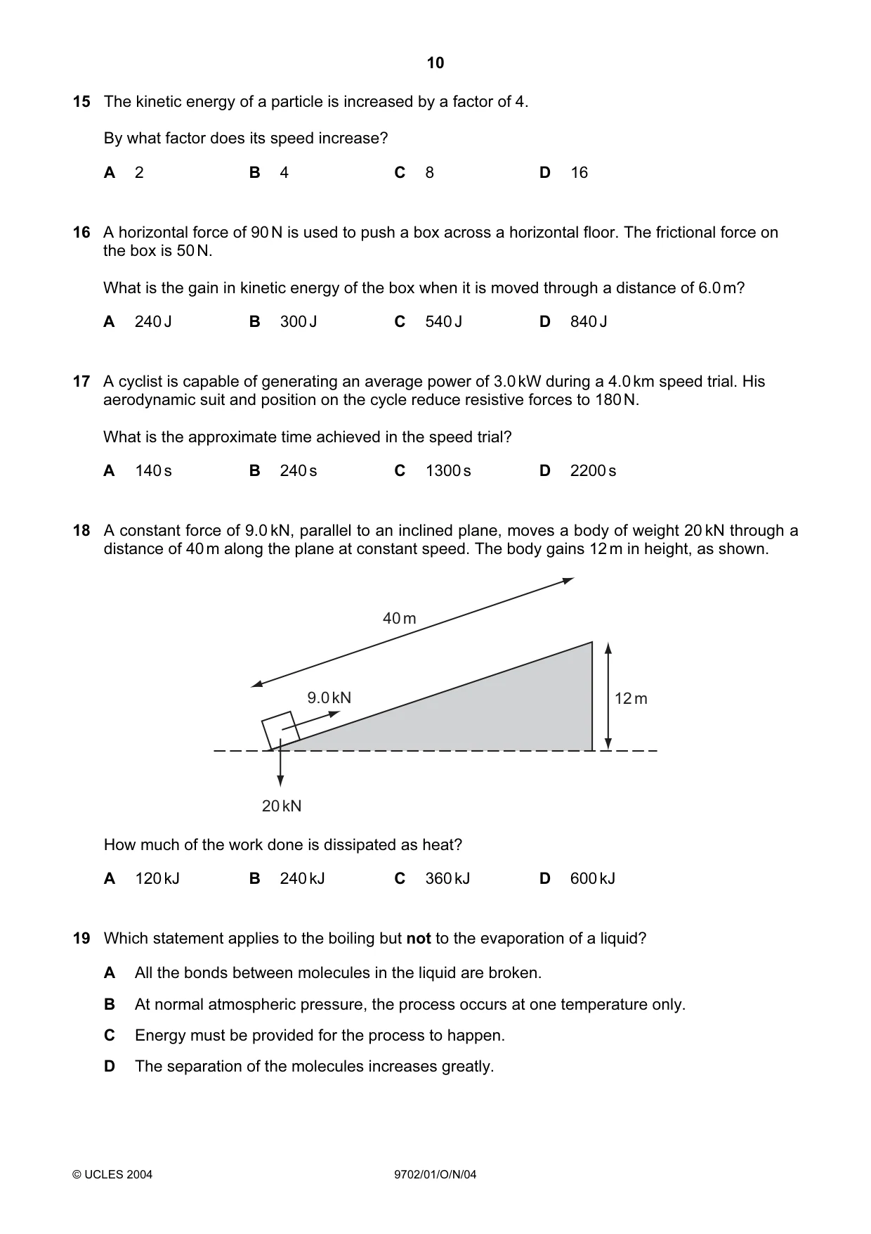 Cambridge A Level Physics 9702 2004 Oct/Nov Paper 1 · Variant 1 question paper, page 10 of 20