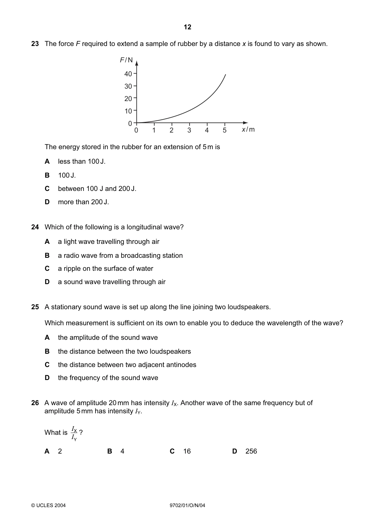 Cambridge A Level Physics 9702 2004 Oct/Nov Paper 1 · Variant 1 question paper, page 12 of 20