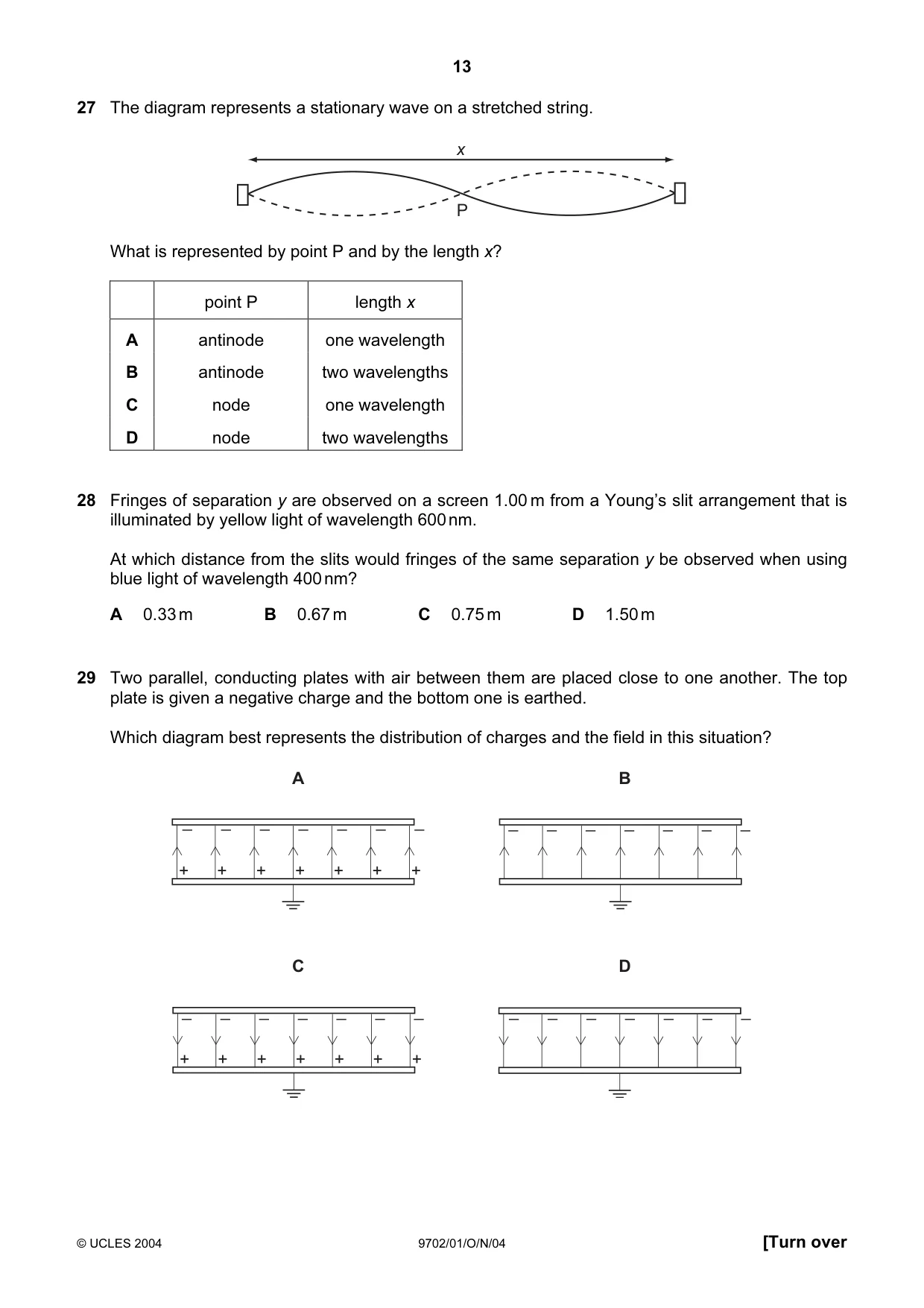 Cambridge A Level Physics 9702 2004 Oct/Nov Paper 1 · Variant 1 question paper, page 13 of 20
