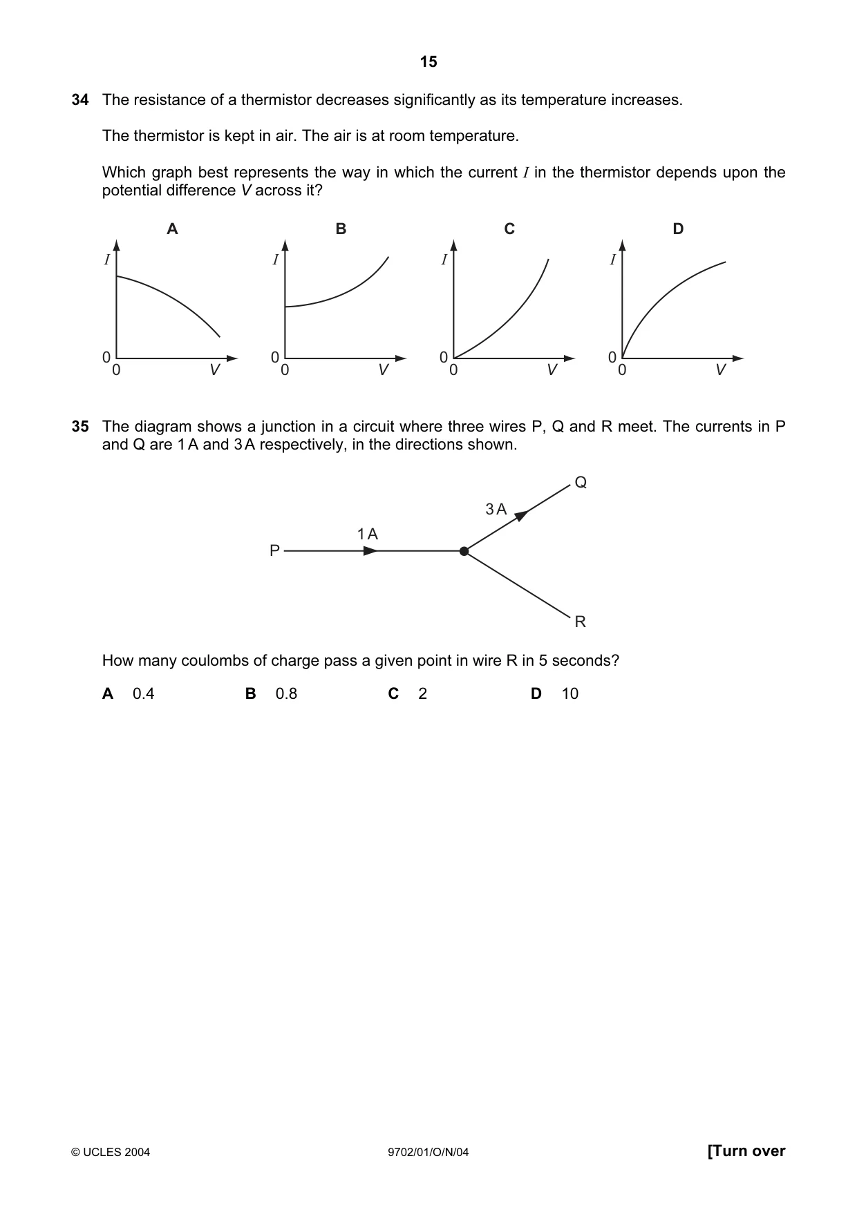 Cambridge A Level Physics 9702 2004 Oct/Nov Paper 1 · Variant 1 question paper, page 15 of 20
