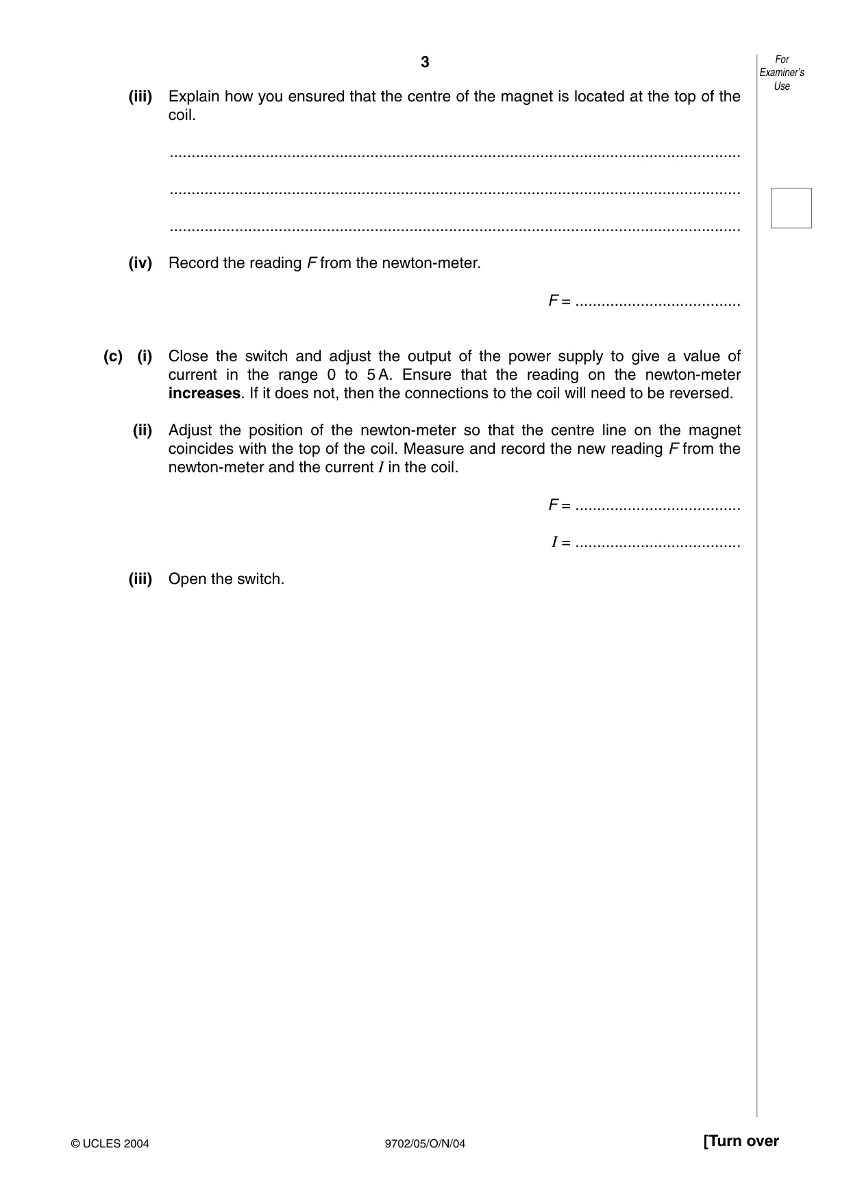 Cambridge A Level Physics 9702 2004 Oct/Nov Paper 5 · Variant 1 question paper, page 3 of 12