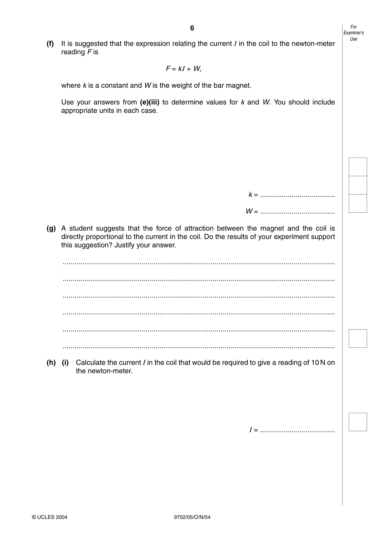 Cambridge A Level Physics 9702 2004 Oct/Nov Paper 5 · Variant 1 question paper, page 6 of 12