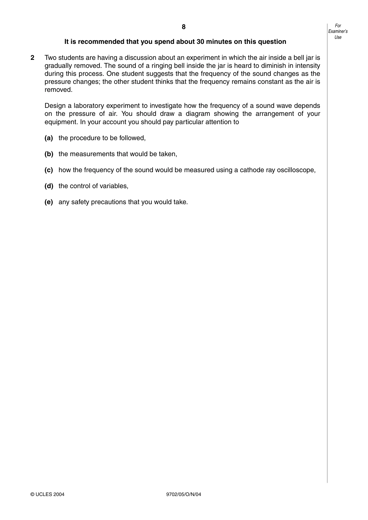 Cambridge A Level Physics 9702 2004 Oct/Nov Paper 5 · Variant 1 question paper, page 8 of 12