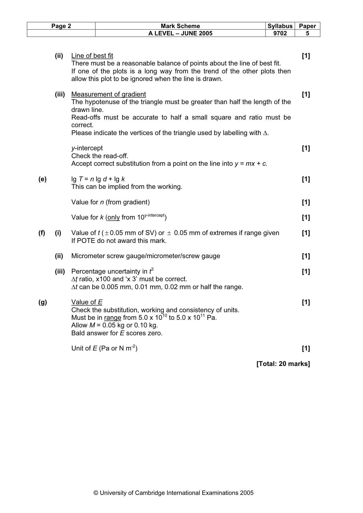 Mark scheme, page 5 of 6