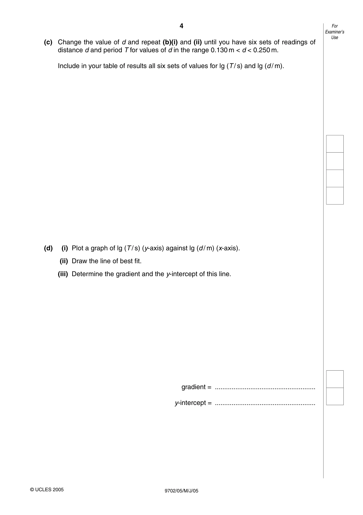 Cambridge A Level Physics 9702 2005 May/June Paper 5 · Variant 1 question paper, page 4 of 12