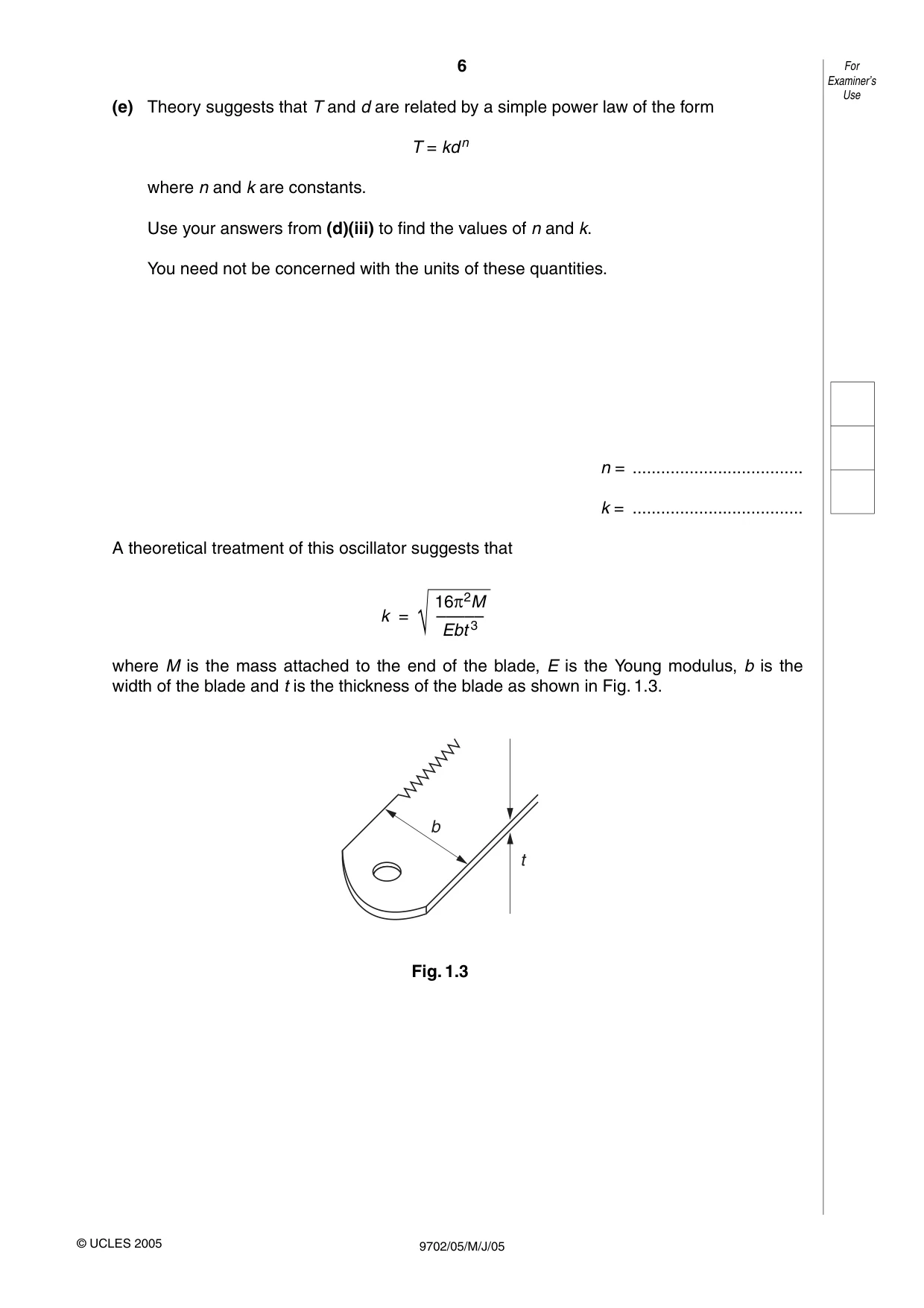 Cambridge A Level Physics 9702 2005 May/June Paper 5 · Variant 1 question paper, page 6 of 12