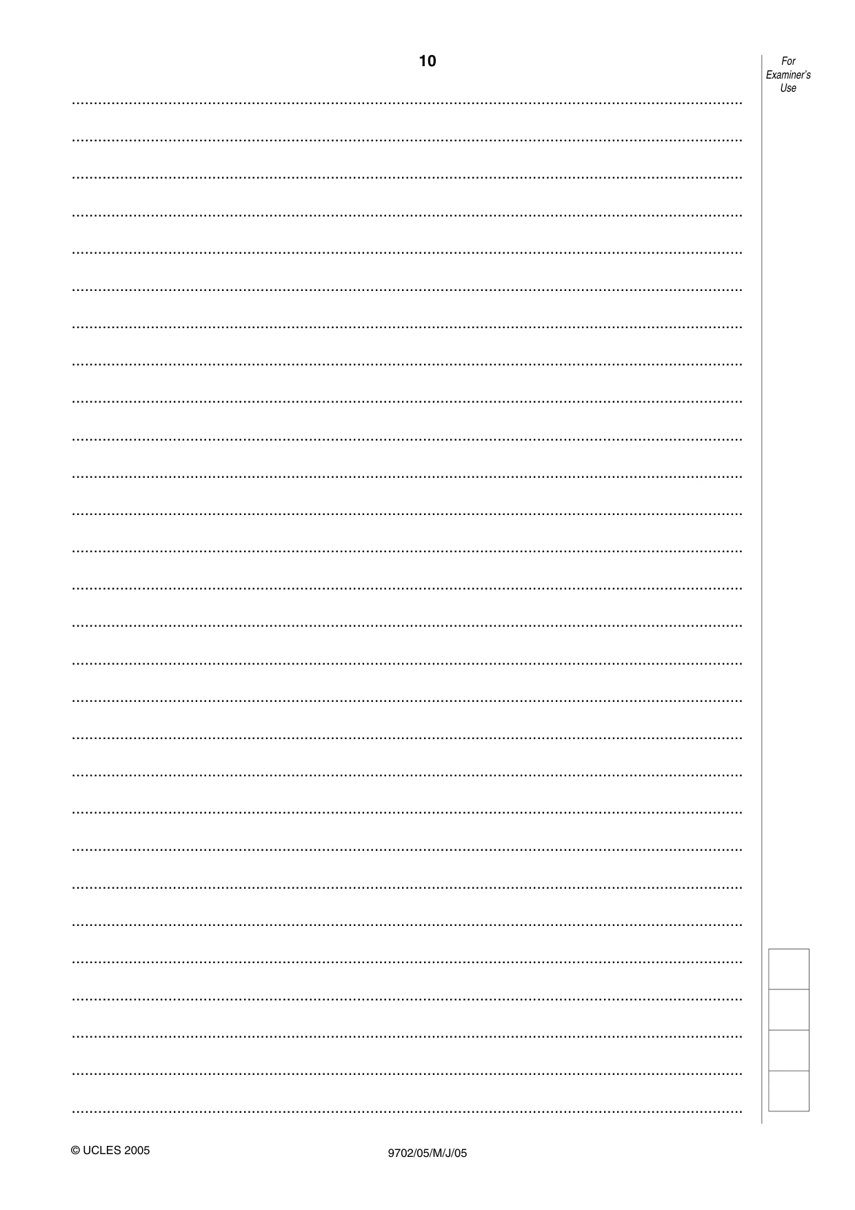 Cambridge A Level Physics 9702 2005 May/June Paper 5 · Variant 1 question paper, page 10 of 12
