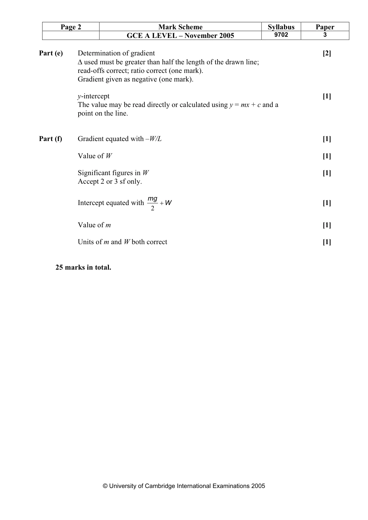 Mark scheme, page 3 of 3