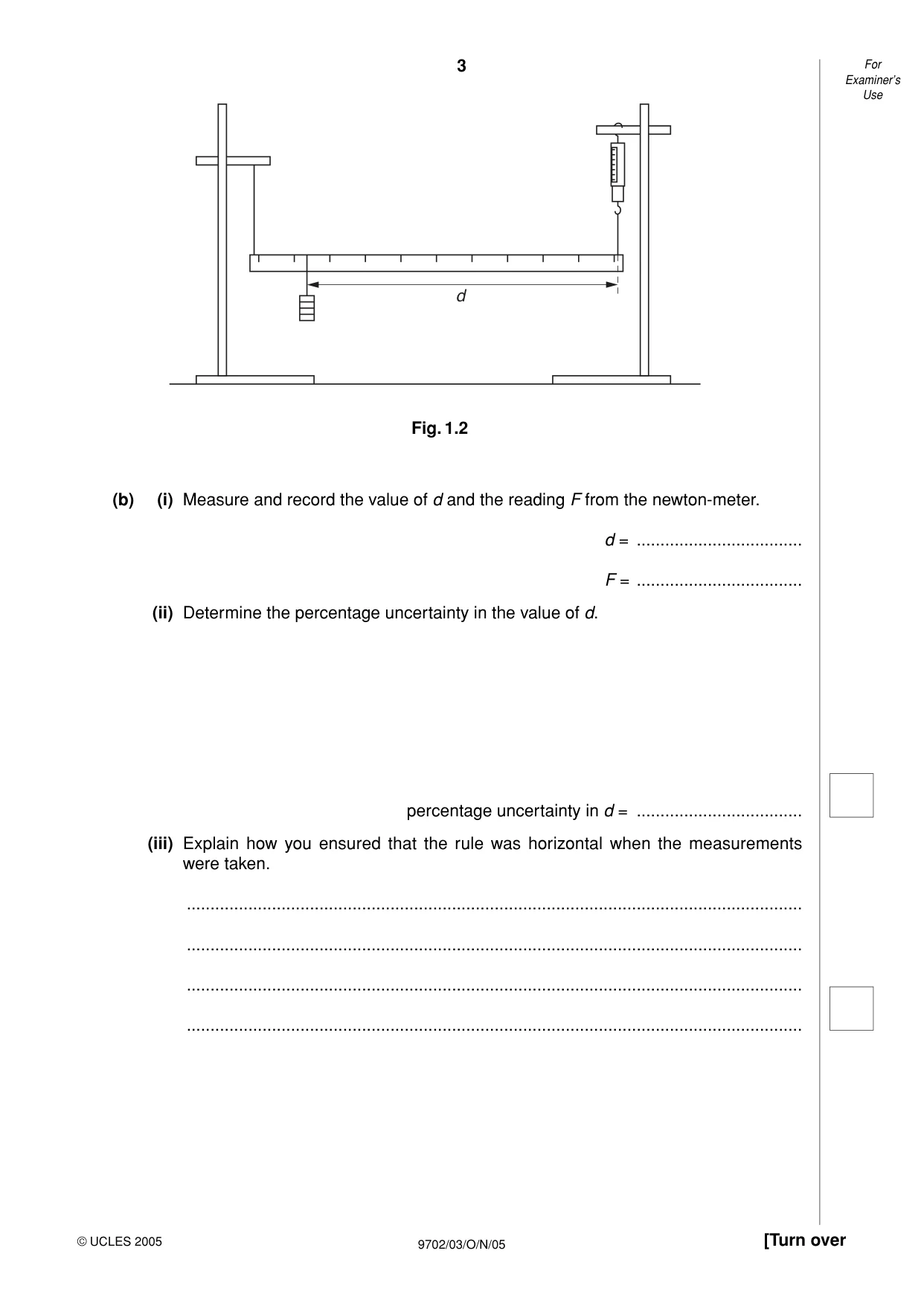 Cambridge A Level Physics 9702 2005 Oct/Nov Paper 3 · Variant 1 question paper, page 3 of 8