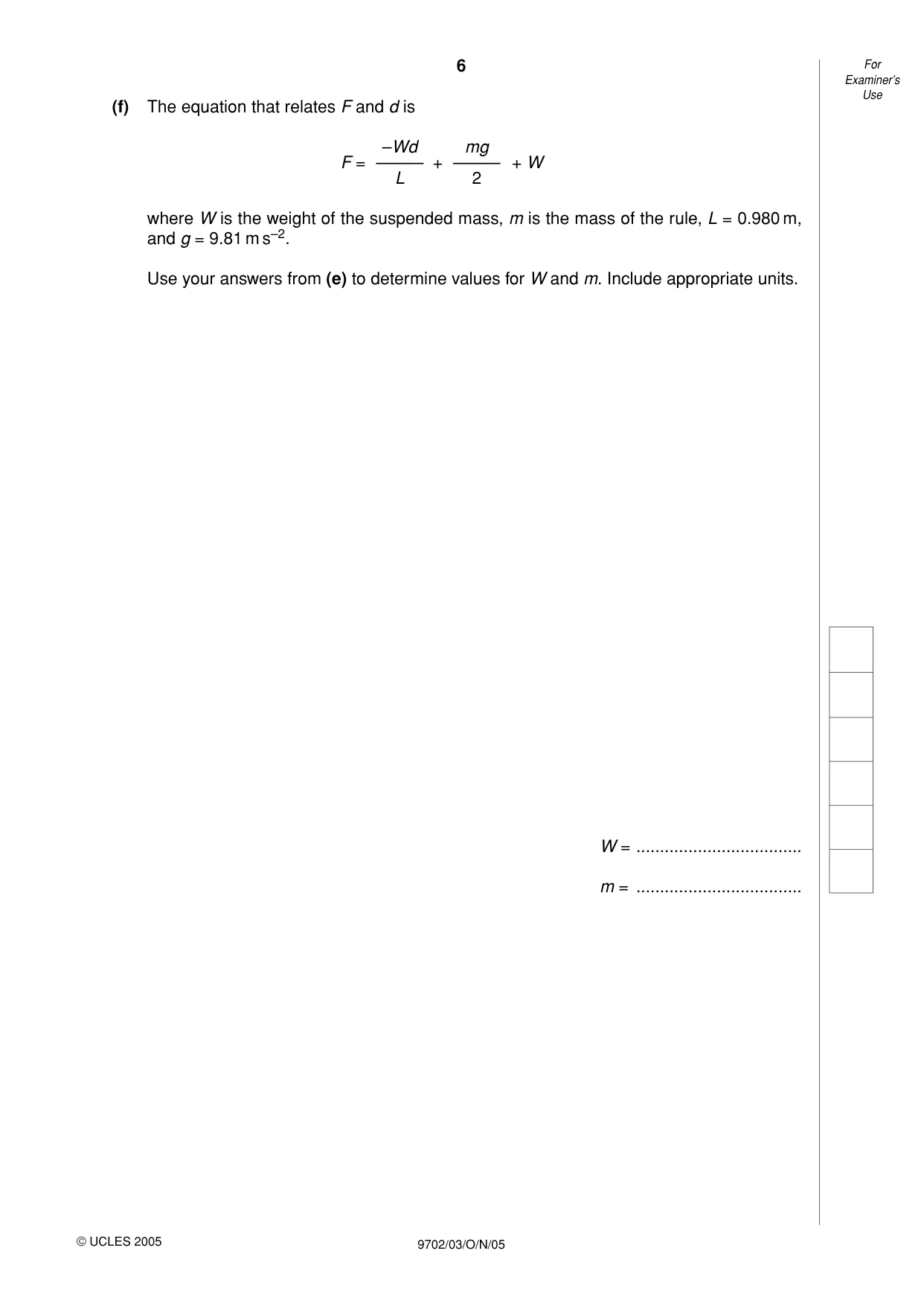 Cambridge A Level Physics 9702 2005 Oct/Nov Paper 3 · Variant 1 question paper, page 6 of 8