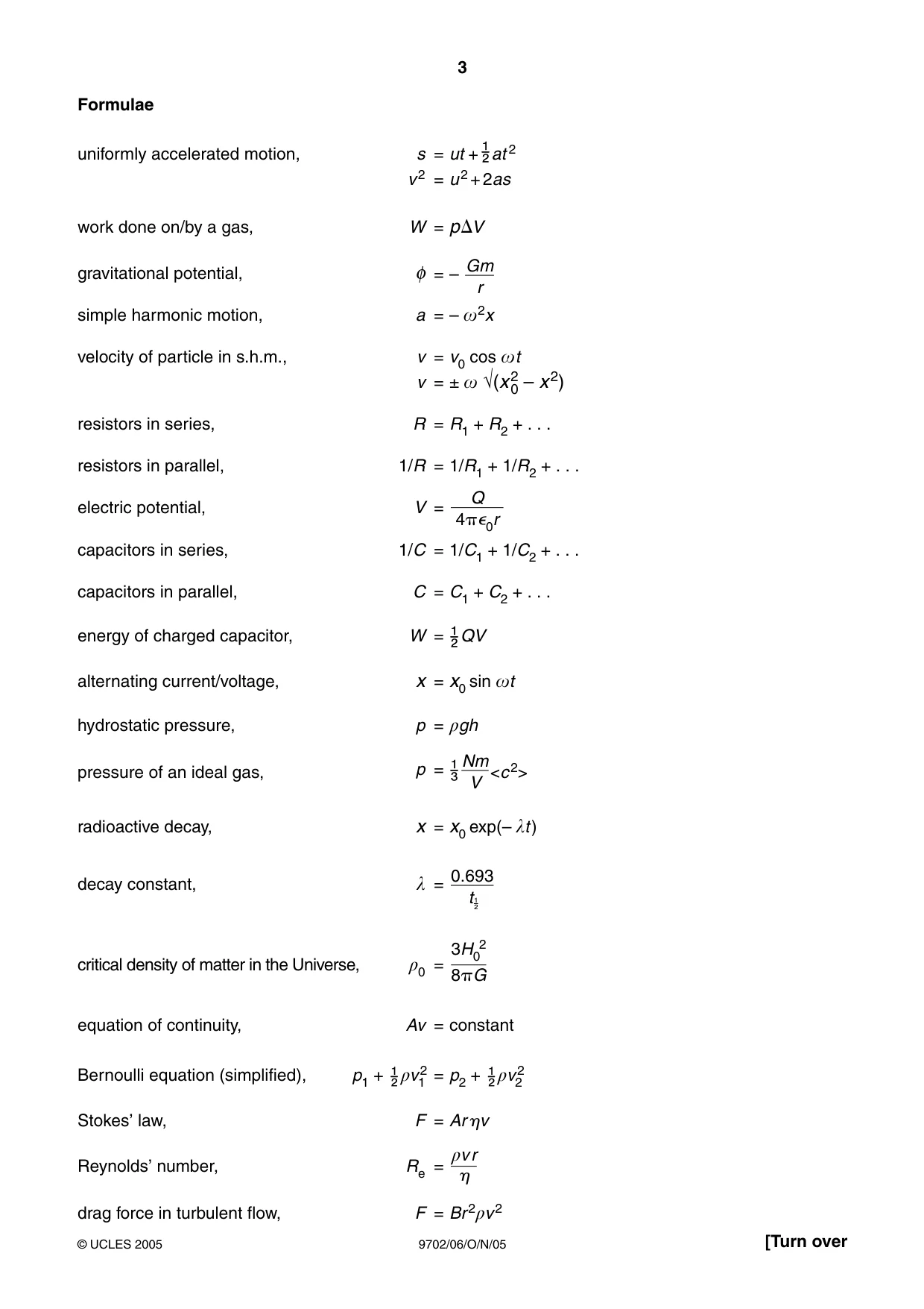 Cambridge A Level Physics 9702 2005 Oct/Nov Paper 6 · Variant 1 question paper, page 3 of 20