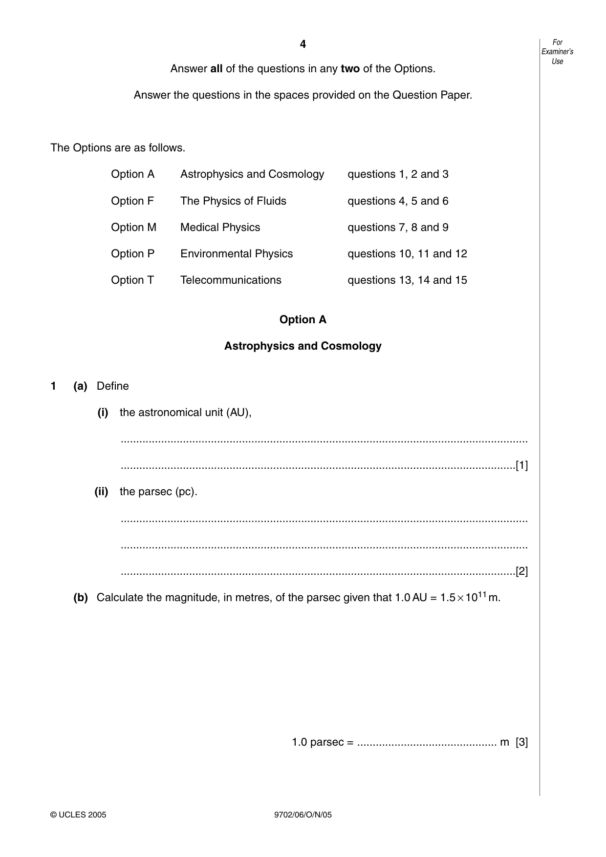 Cambridge A Level Physics 9702 2005 Oct/Nov Paper 6 · Variant 1 question paper, page 4 of 20