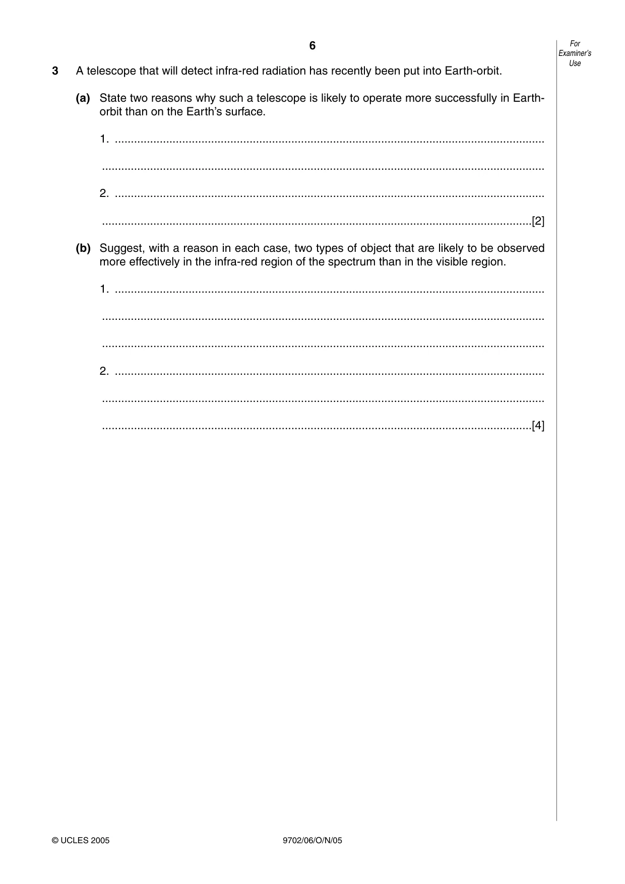Cambridge A Level Physics 9702 2005 Oct/Nov Paper 6 · Variant 1 question paper, page 6 of 20