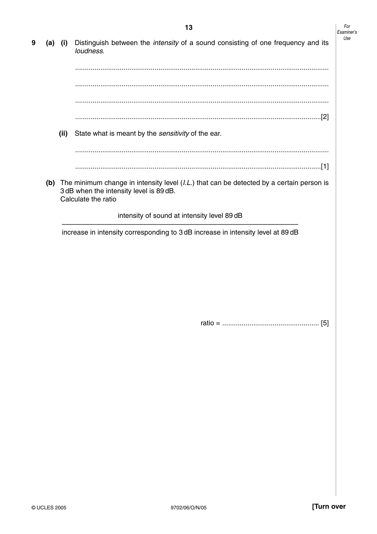 Cambridge A Level Physics 9702 2005 Oct/Nov Paper 6 · Variant 1 question paper, page 13 of 20