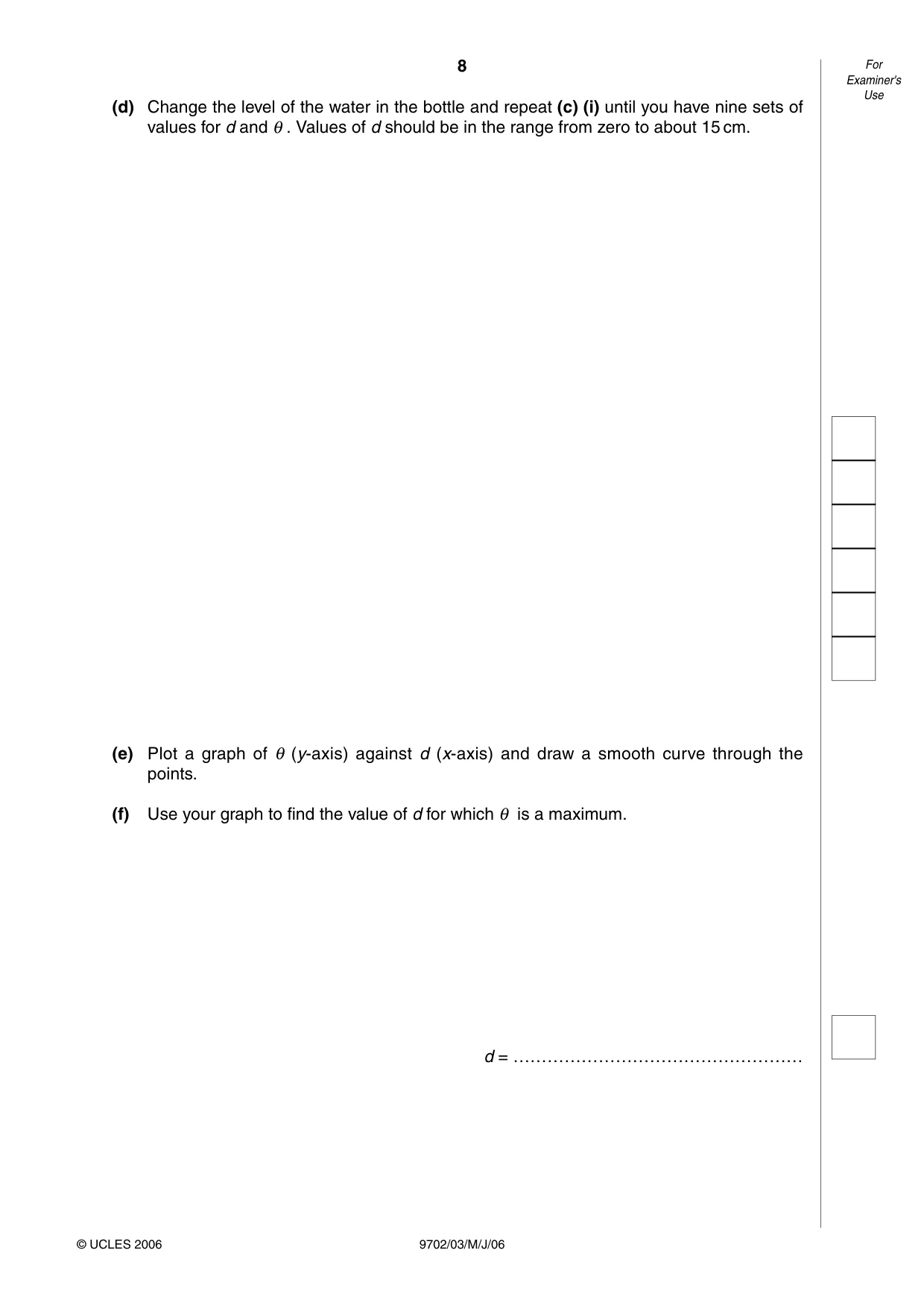 Cambridge A Level Physics 9702 2006 May/June Paper 3 · Variant 1 question paper, page 8 of 12